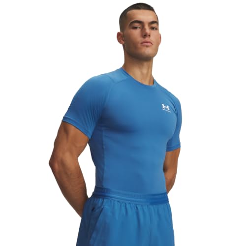 Detalle de Under Armour Men's HeatGear Compression Shirt Aegean Blue/White (L) - versione italiana
