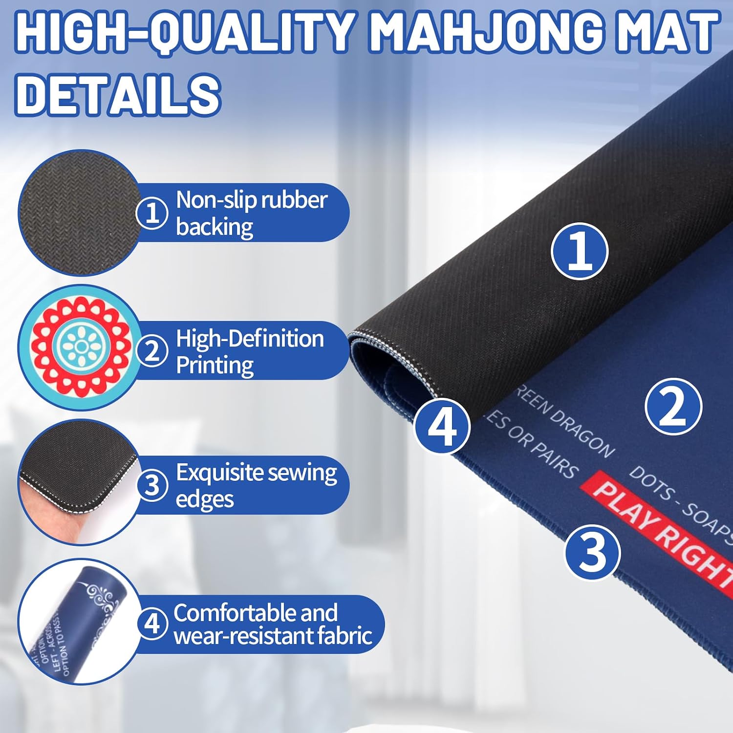 Detalle de Linoows Mahjong Mat 31.5x31.5 Inch ๐ฒ