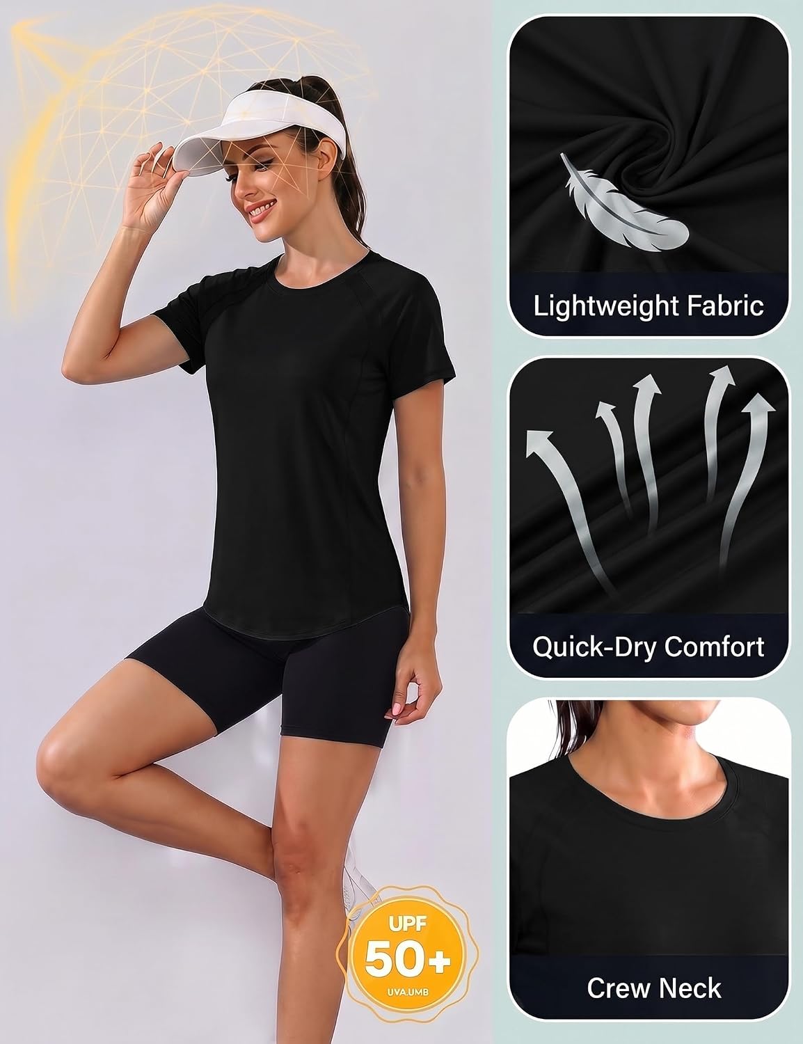 Detalle de Gyabnw UV-Schutz Funktionsshirt für Damen (Kurzarm) – atmungsaktives Sportoberteil für Lauf, Wandern & Yoga