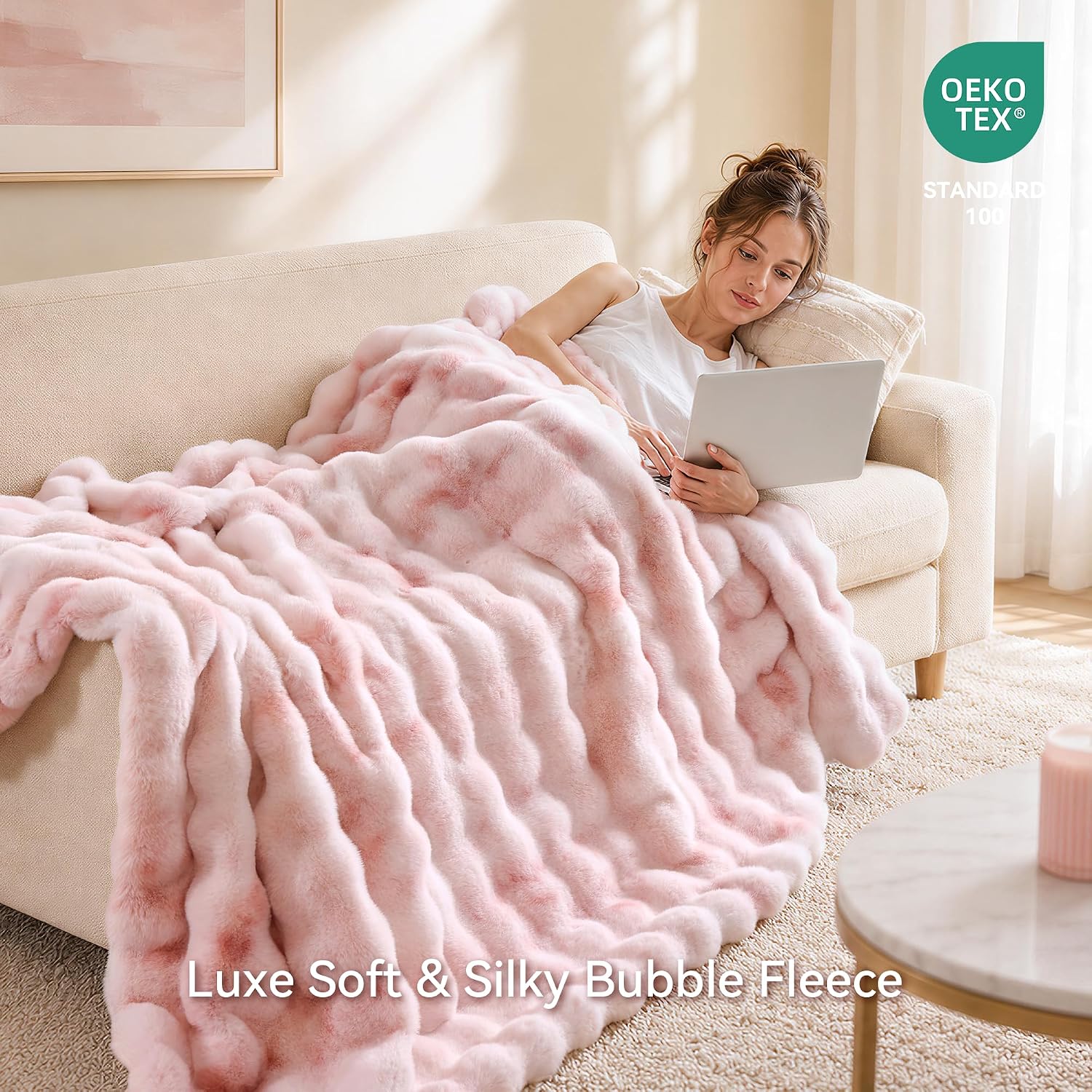 Detalle de Smoofy QL-FauxFurBlanket-Tie-dyePink60*80 Faux Fur Throw, 60" x 80