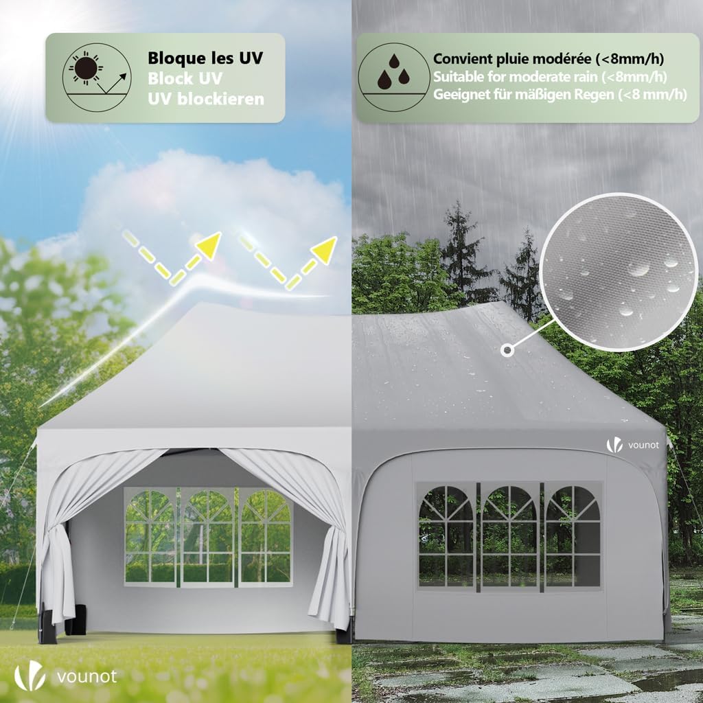Thumbnail 4 de VOUNOT 3mx6m Pop Up Gazebo with 6 Removable Sidewalls & 6 Weight Bags – White