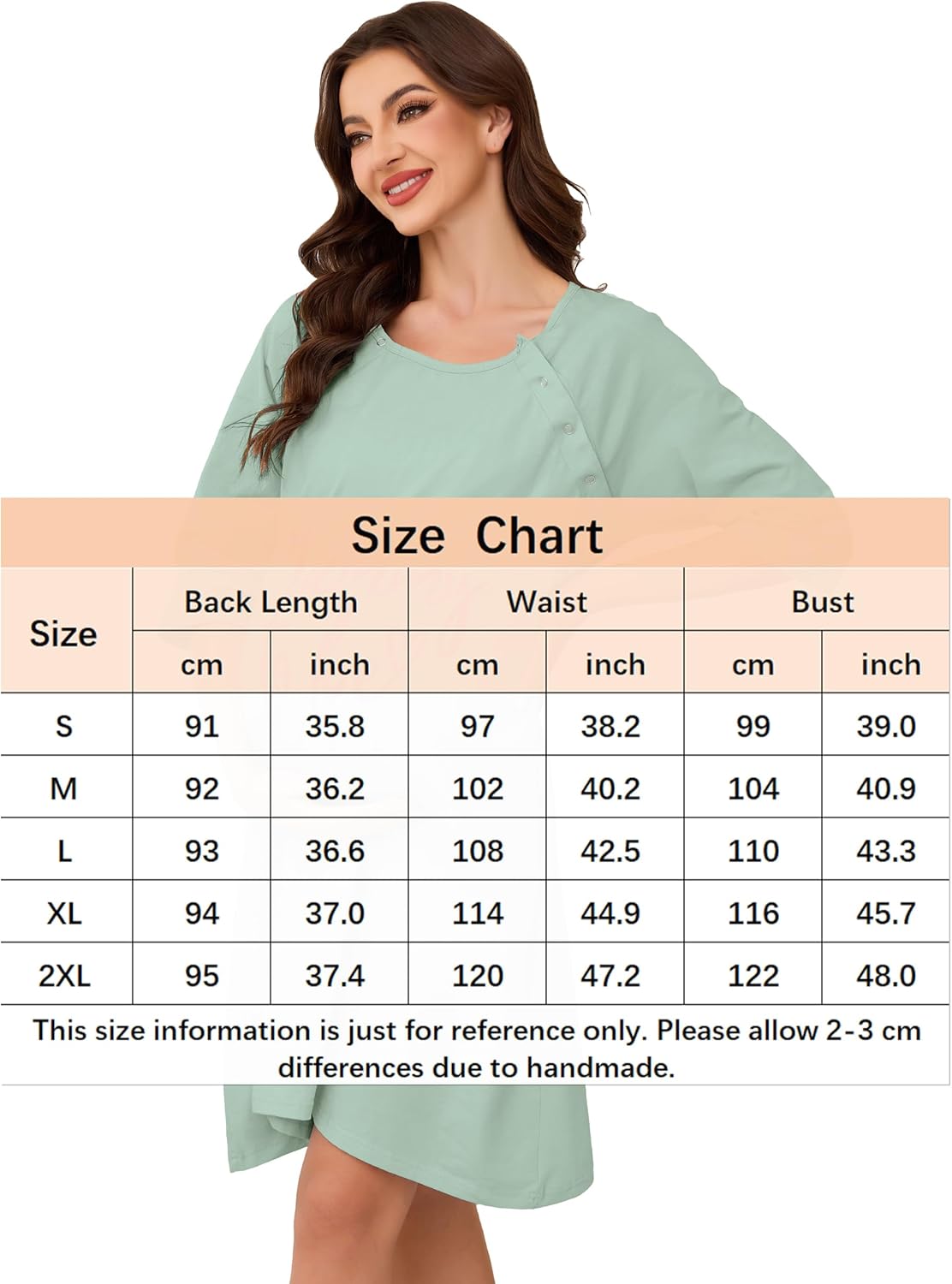 Detalle 2 de Vlazom Women 3 in 1 Cotton Nursing Nightgown: A practical maternity gown for labour, hospital care and nursing