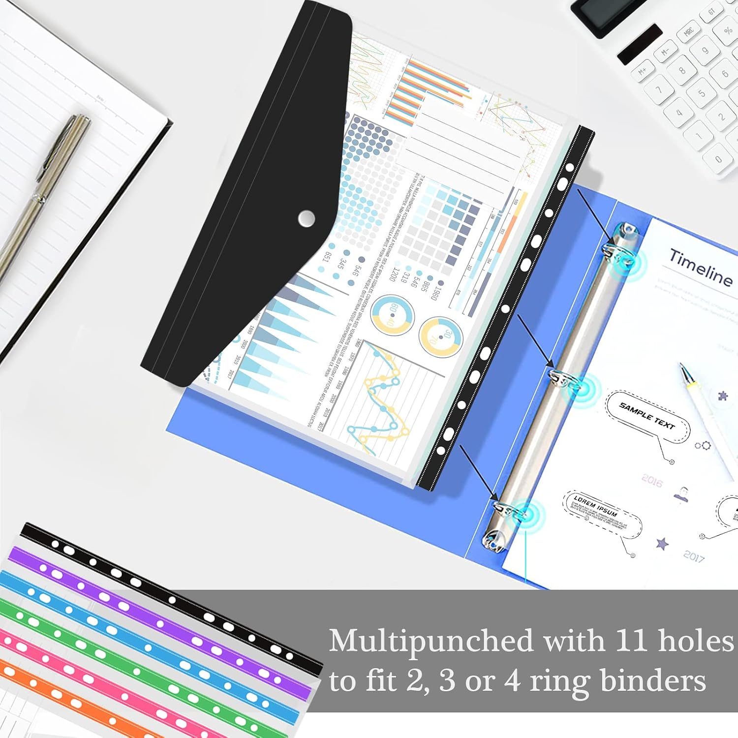 Detalle de A4 Plastic Wallets Folders – 12Pcs Punched Pockets, Popper Wallets with Pocket for Home, Office and School