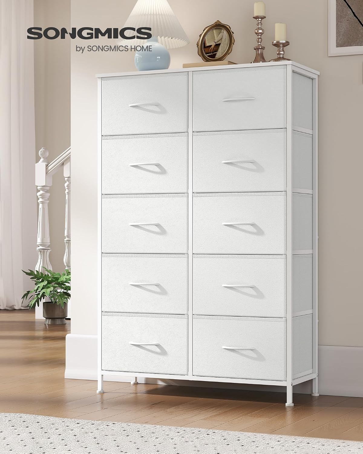 Detalle 2 de SONGMICS LGS125WH01 byrå med 10 lådor i molnvit och snövit