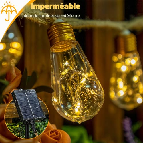 Thumbnail 8 de Ollny Guirlande Lumineuse Extérieure Solaire 8 m - 16 Ampoules S17, corde en chanvre