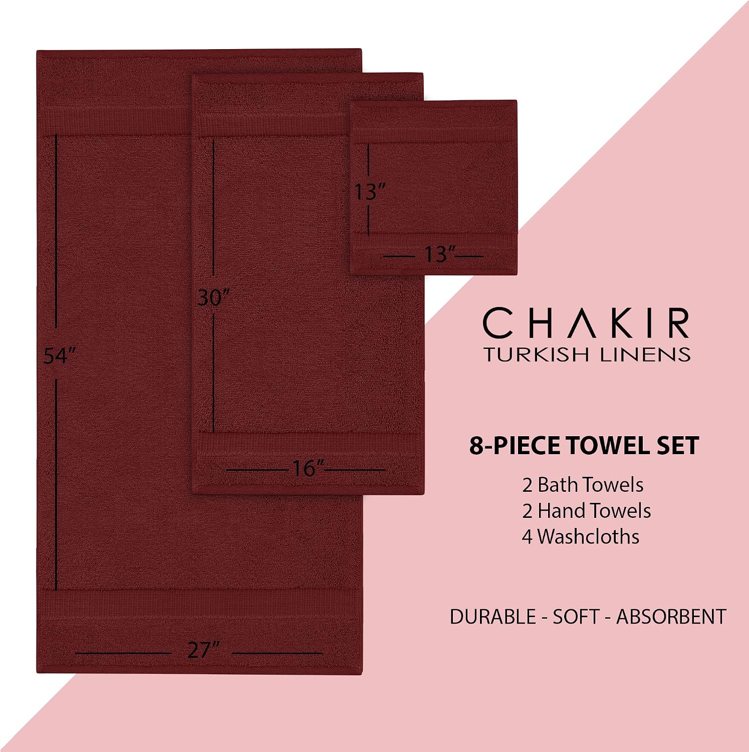 Thumbnail 5 de Chakir Turkish Linens 8-Piece Premium Turkish Towel Set (Cranberry) | 100% Cotton Hotel & Spa Quality
