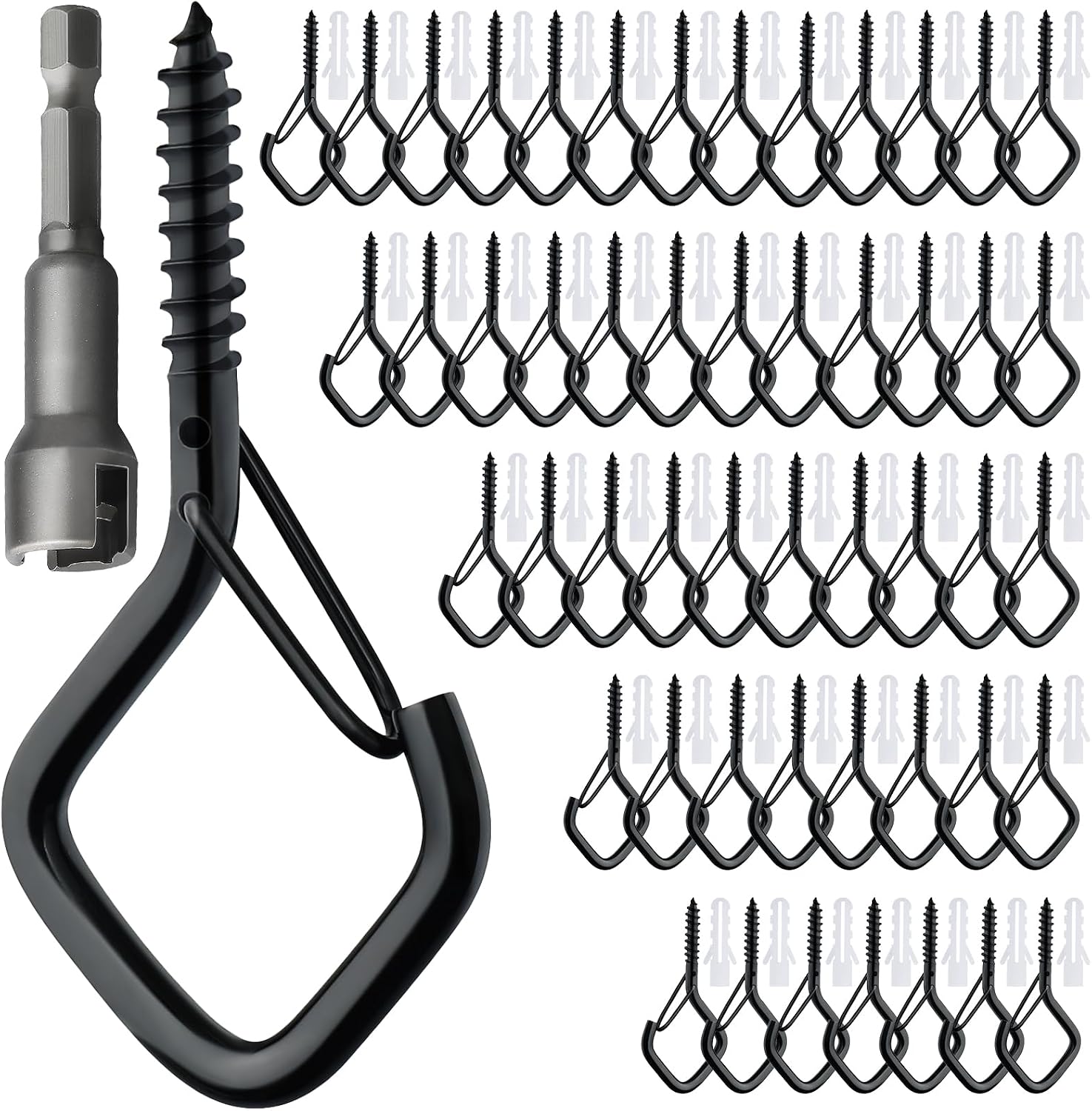 Gucass skruvkrokar i rostfritt stål, svarta med säkerhetsspärr, 50-pack