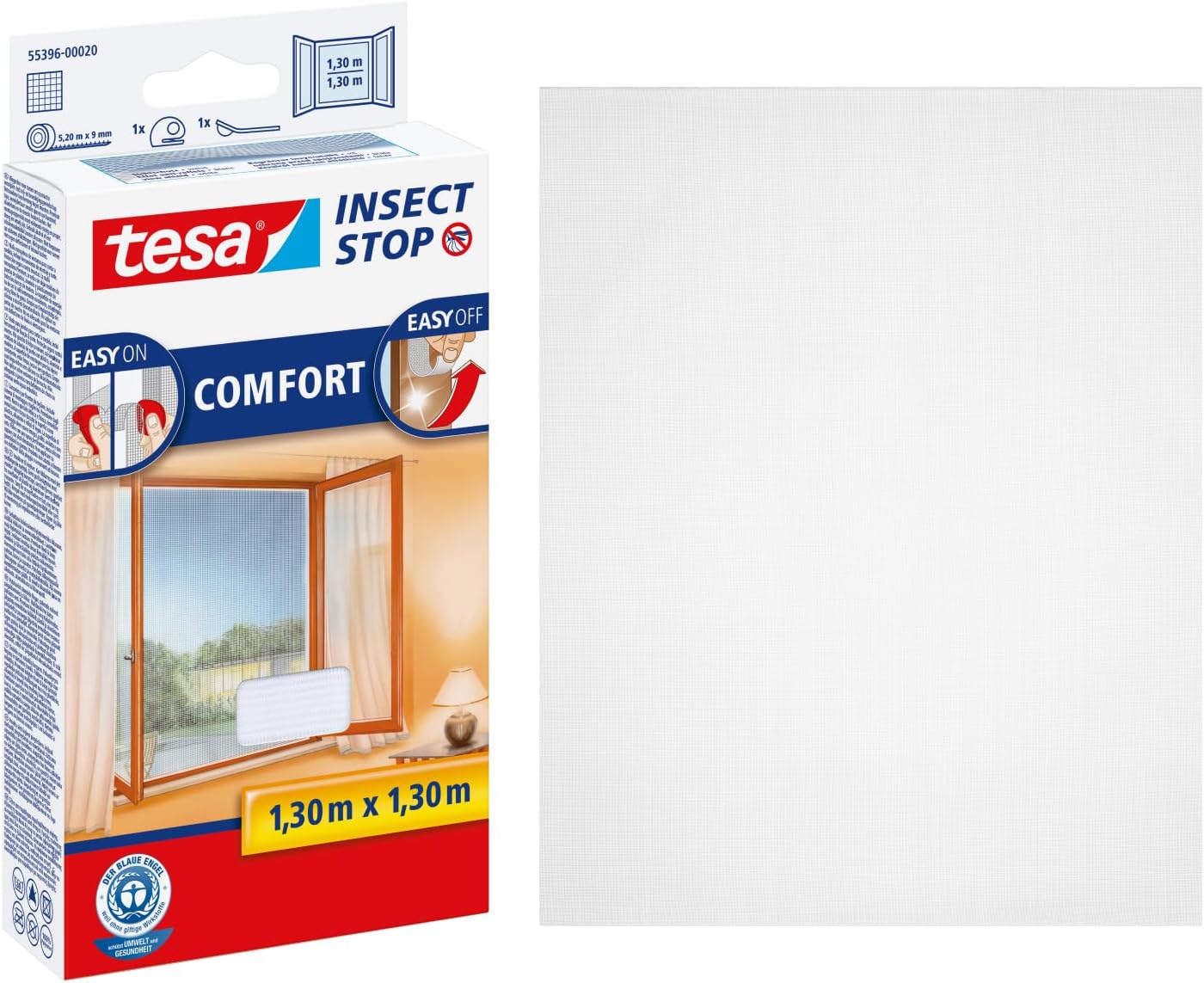 Detalle de tesa Insect Stop Klett Fliegengitter Premium für Fenster – 130 × 130 cm, Weiß