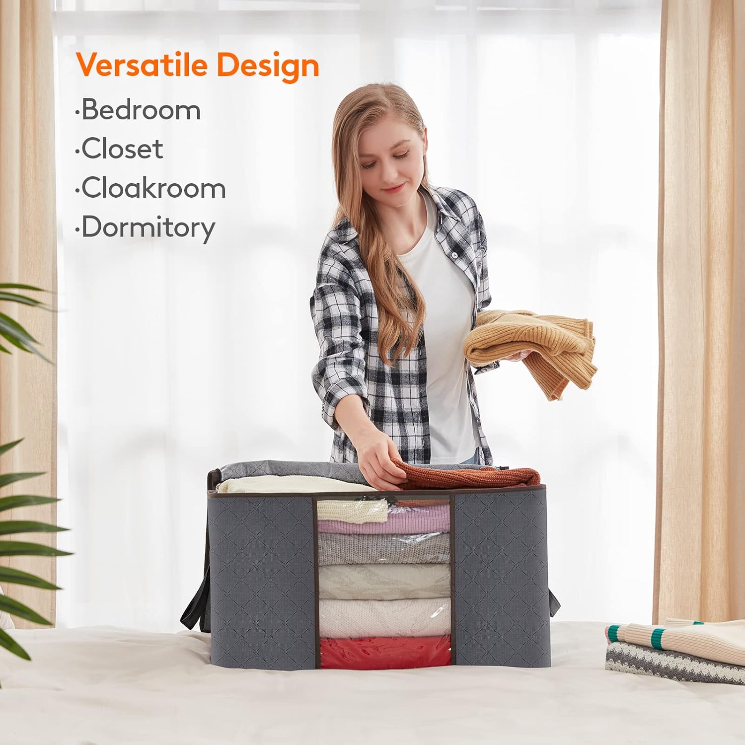 Thumbnail 6 de Lifewit 95L Clothes Storage Bags (4 Pack) – Foldable, with Clear Window, Grey