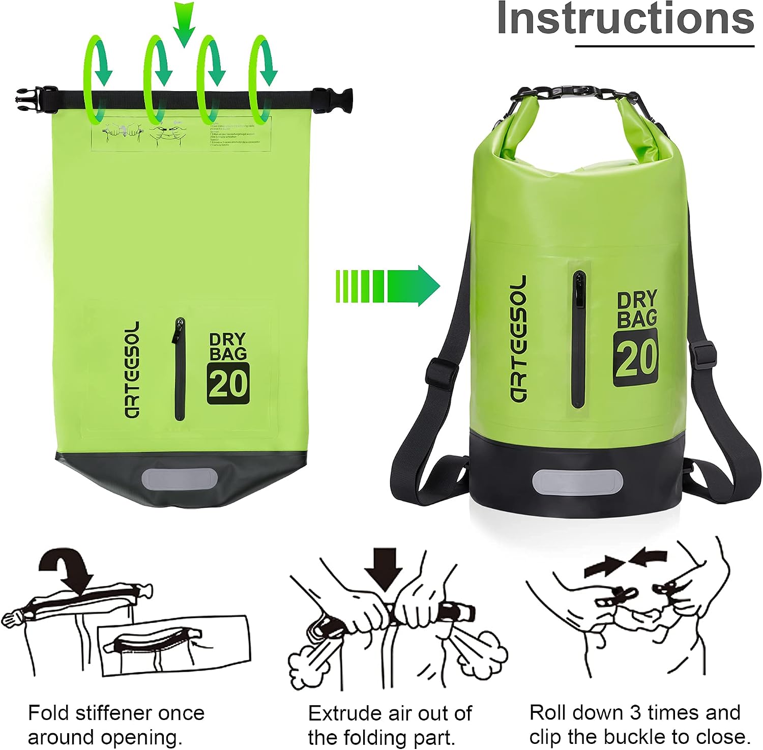 Detalle de Waterproof Dry Bag (5L/10L/20L/30L) with Adjustable Shoulder Straps