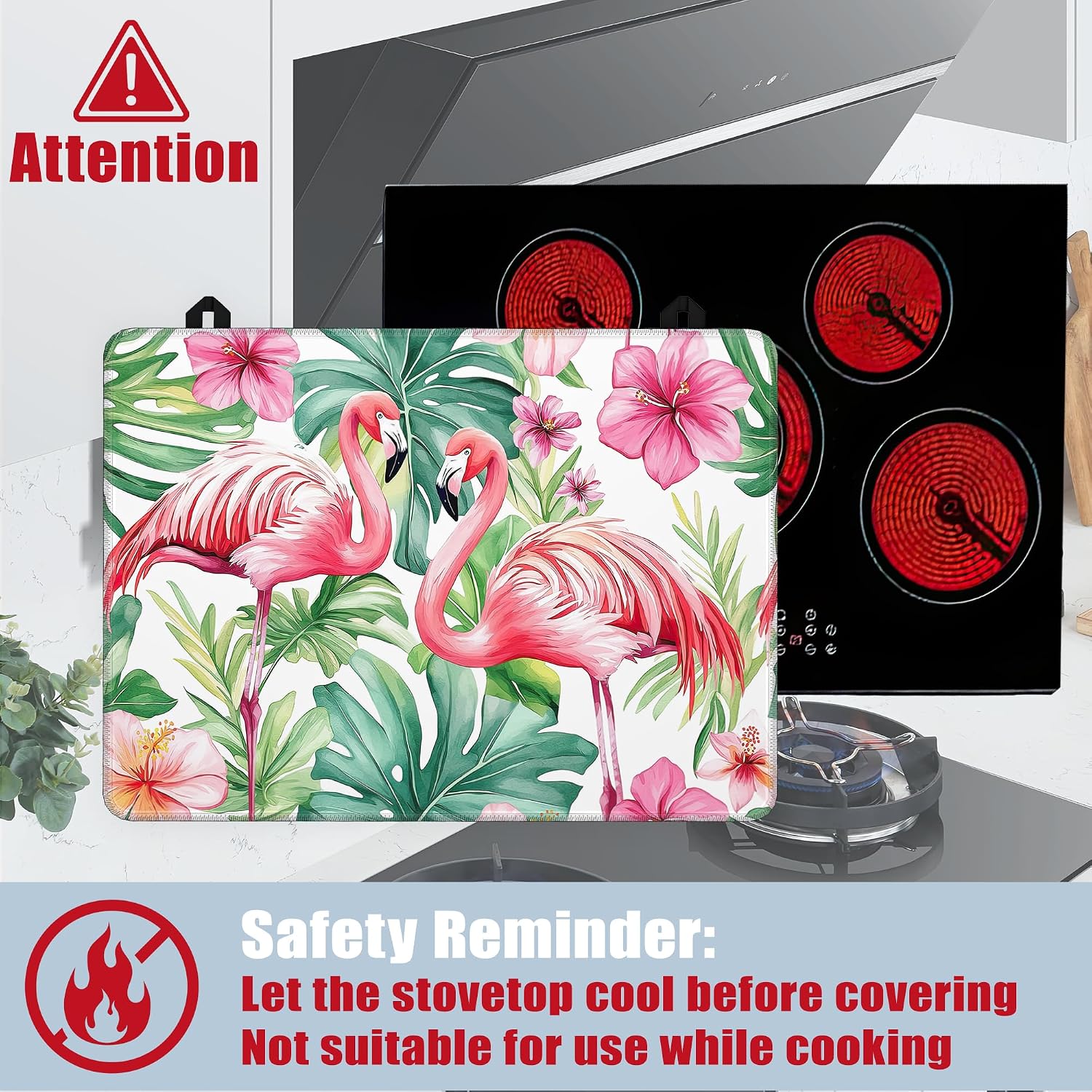 Detalle 2 de YIKTI 28 x 20 Inch Red Flamingo Stove Top Cover for Electric Stoves
