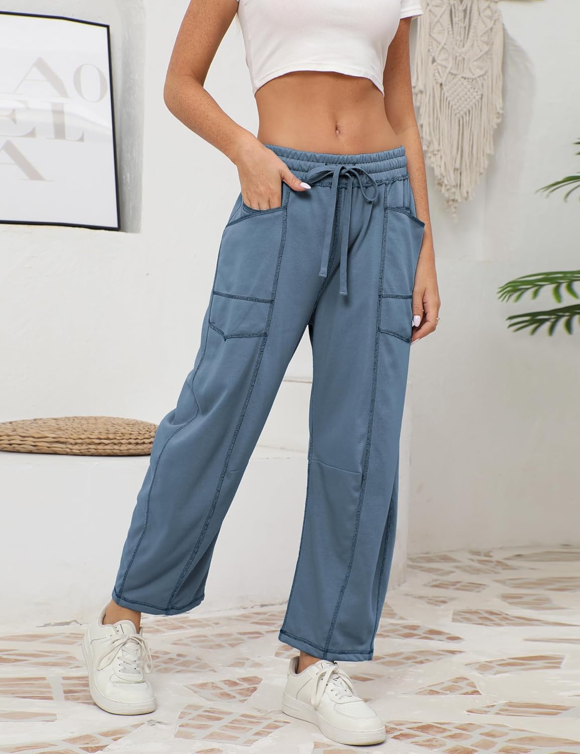 Thumbnail 3 de Athlisan Women's Baggy Barrel Pants: Wide-Leg Lounge Sweatpants with Pockets