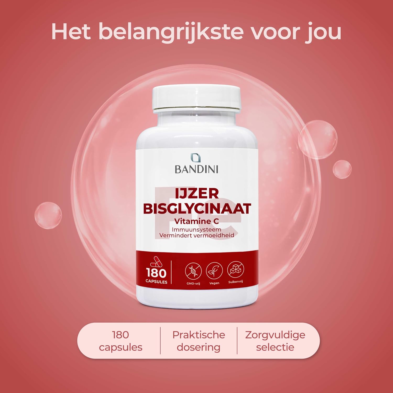 Detalle 2 de BANDINI IJzer 80 mg met vitamine C 160 mg, 180 vegan capsules