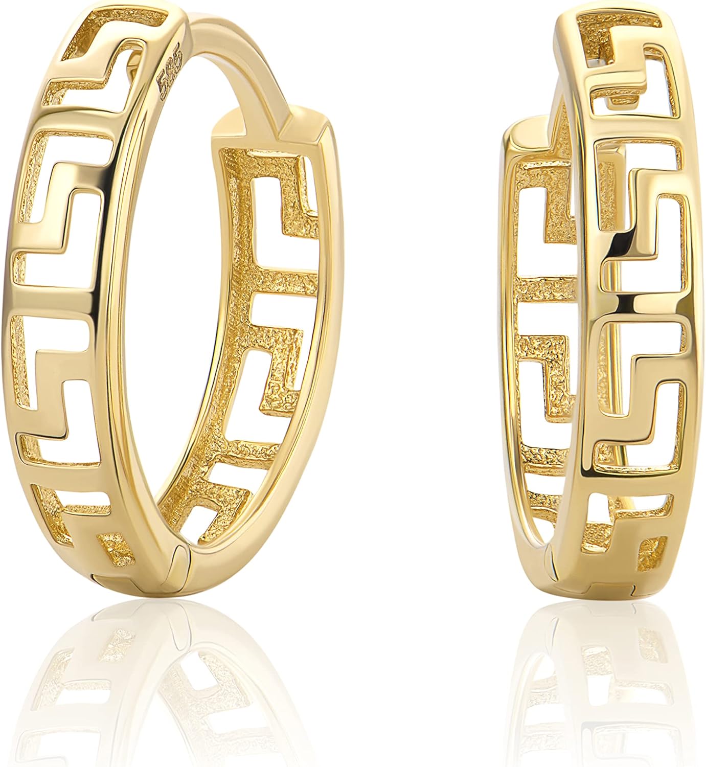 Thumbnail 1 de Piccole orecchini a cerchio in oro giallo 14k (585) a forma di chiave greca