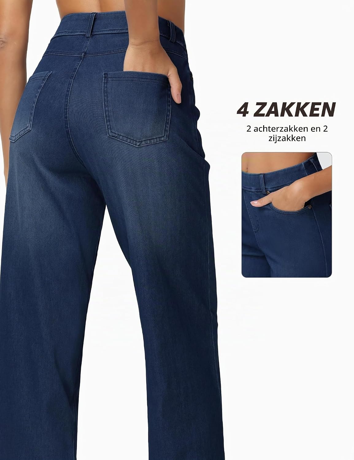 Thumbnail 2 de THE GYM PEOPLE wide-leg pull-on jeans voor dames, stretchdenim met zakken