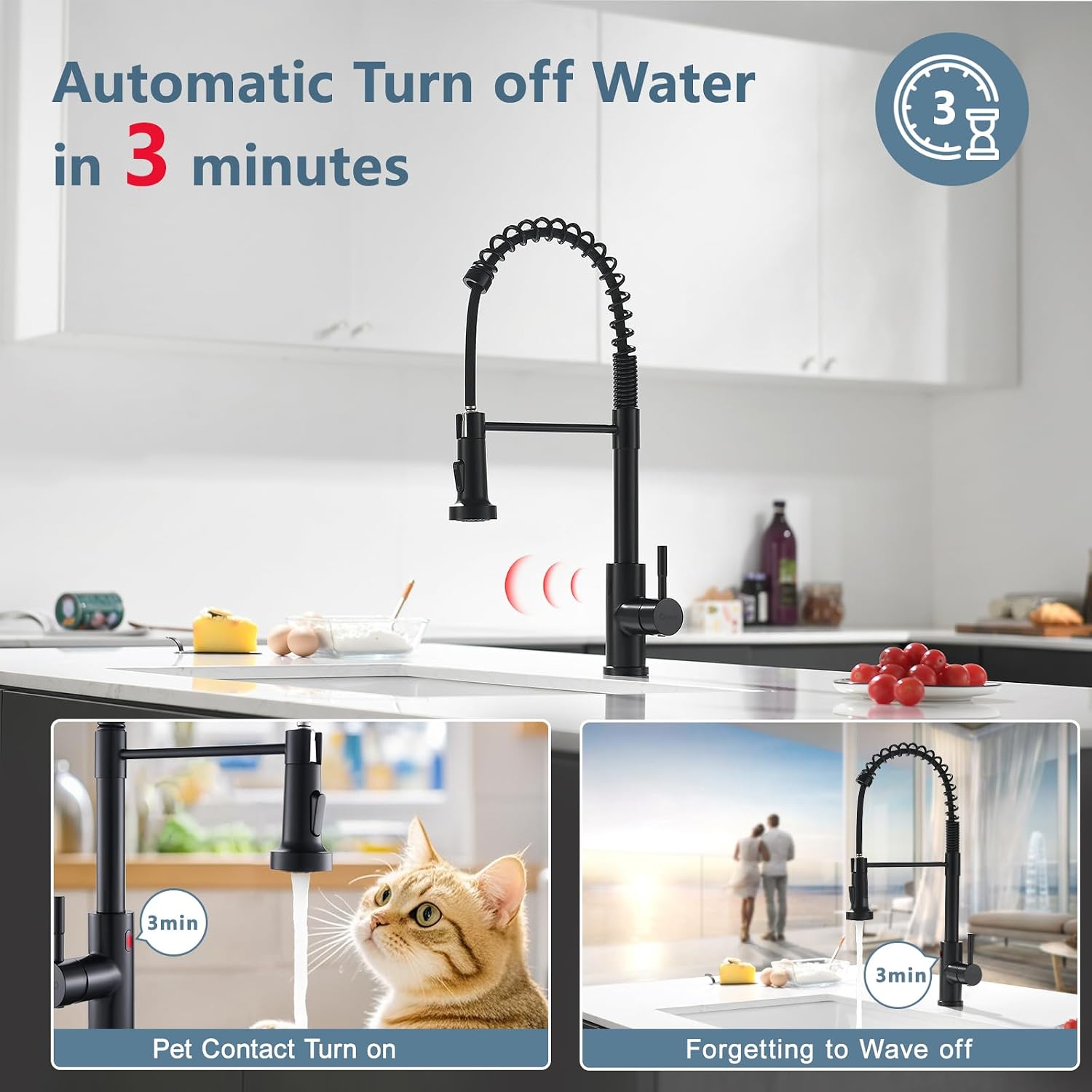 Thumbnail 5 de GIMILI Touchless Kitchen Faucet, Glossy Black