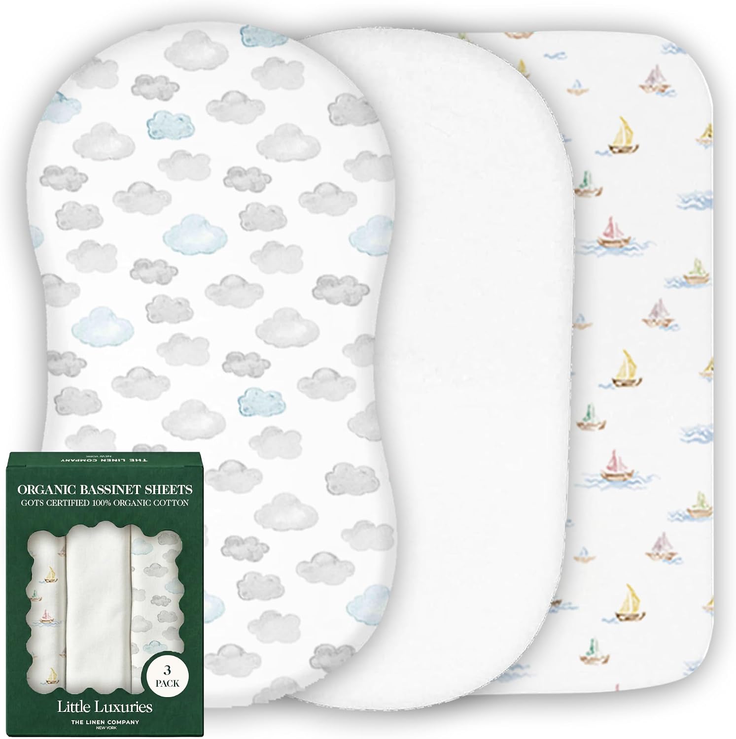 Detalle de THE LINEN COMPANY NEW YORK BFS-3-BD Organic Cotton Bassinet Sheets, 3-Pack, Watercolors