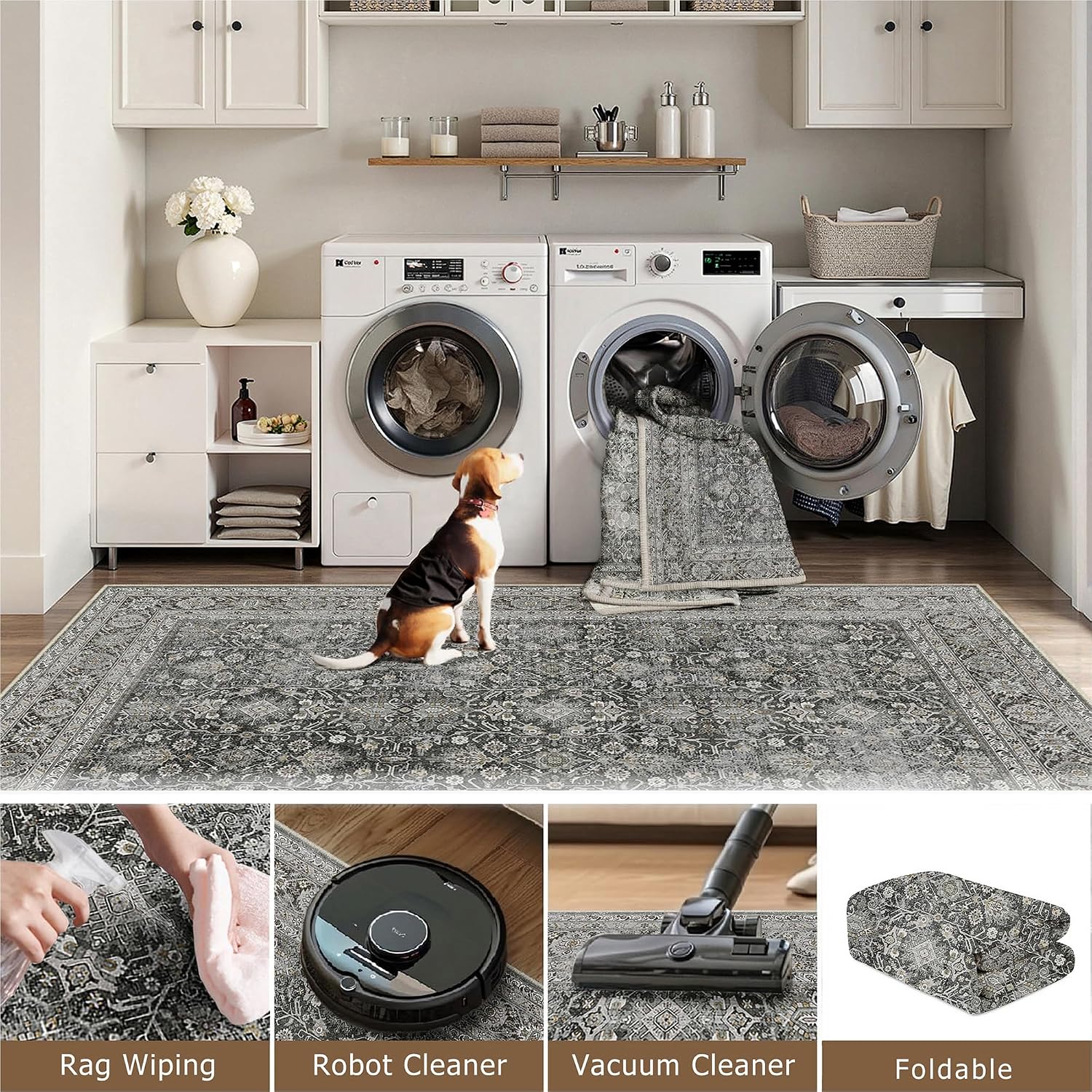 Thumbnail 3 de HUGEAR Vintage Rug 300x400cm, Black Large Non-Slip Washable Living Room Carpet