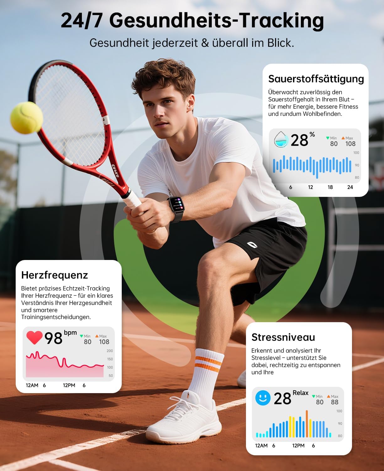 Detalle de Gydom Smartwatch Herren mit Telefonfunktion – 1,85" HD Display, 350 mAh, IP68, 120+ Sportmodi