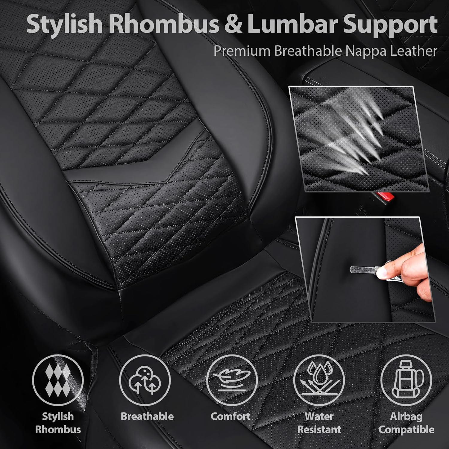 Detalle 2 de CAR PASS Luxury Nappa Leather Front Seat Covers — Waterproof 3D Foam