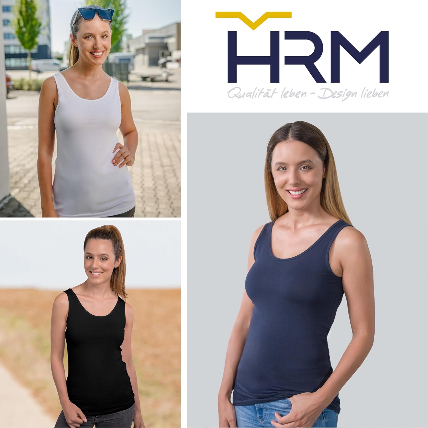 Thumbnail 1 de HRM Lot de 3 débardeurs Femme — Top basique en coton 95% avec 5% Lycra, col en U, extensible