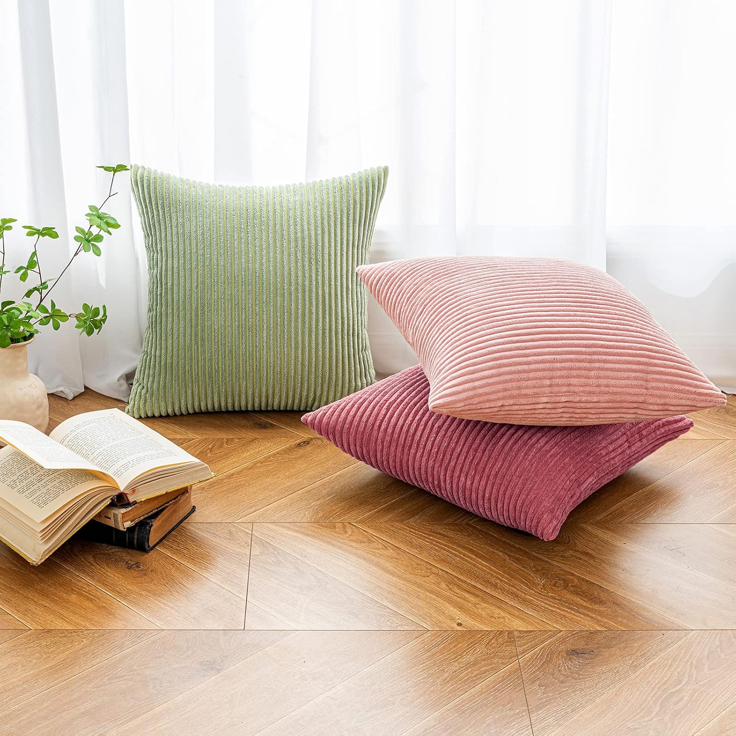 Detalle de EMEMA Kissenbezug 40x40 cm Kordsamt – 2er Set, Cord Dekokissen für Sofa & Wohnzimmer