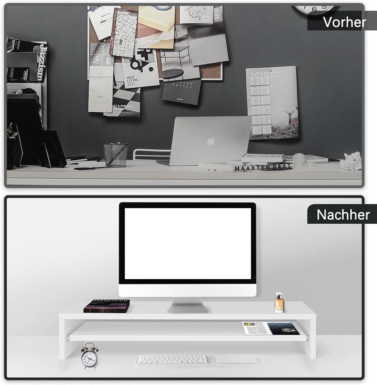Thumbnail 5 de Awhtixbo TV/monitor riser attachment with shelf (high gloss, white) – 85 x 30 x 15 cm