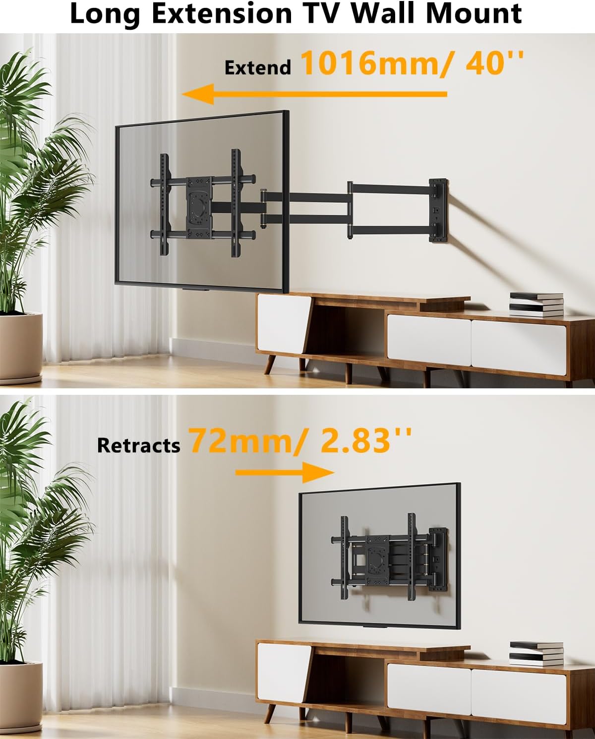 Detalle de WHYFONE TV Wall Bracket with 1016mm Long Arm for 37-75 Inch TVs — Full Motion Corner Mount (VESA up to 600x400mm, 45kg)