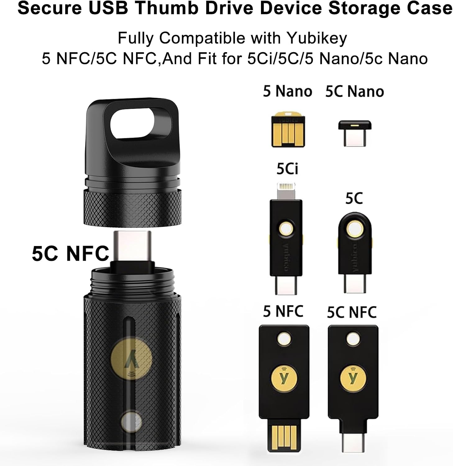 Detalle de SAMYERLEN YubiKey 5/5C NFC対応ケース、アルミ合金製・密閉構造