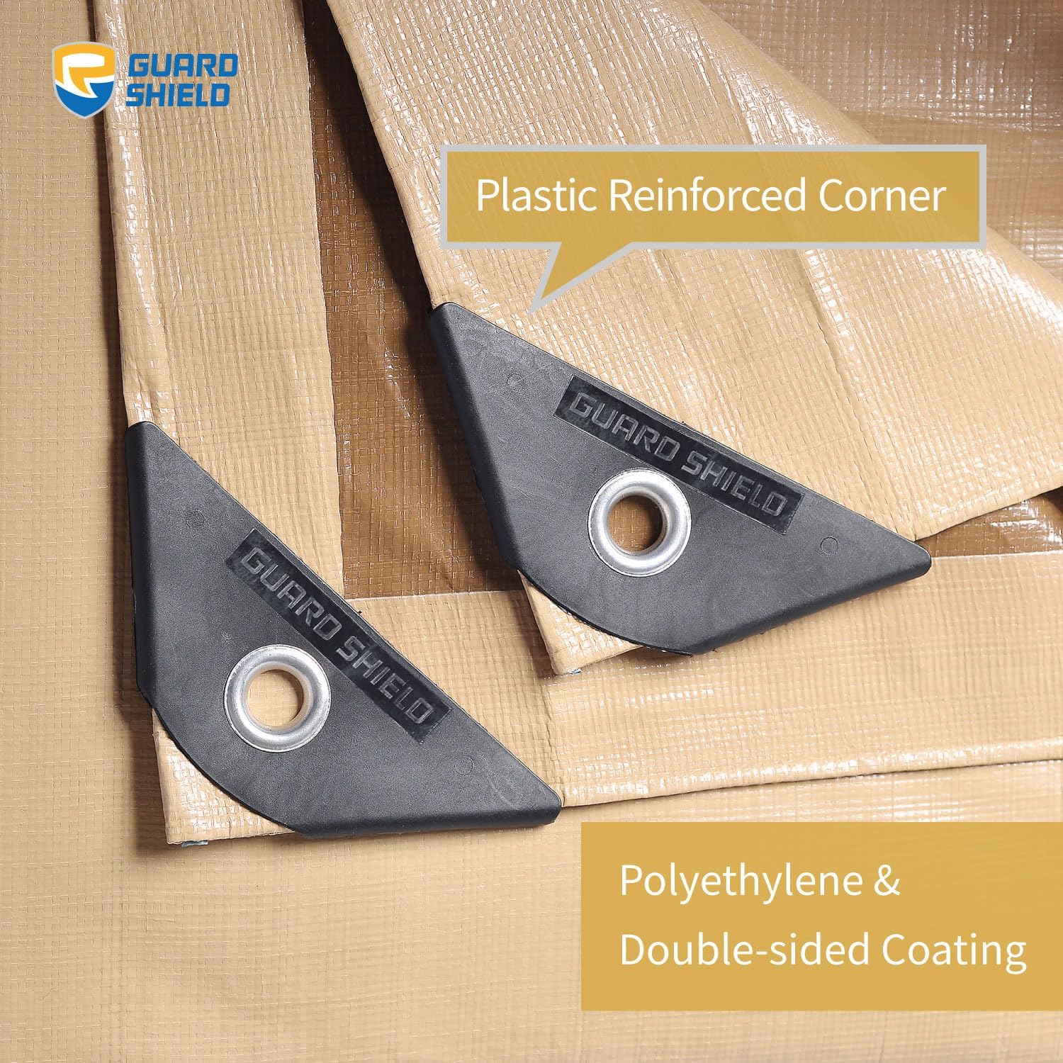 Detalle de GUARD SHIELD Beige Tarps Heavy Duty Plus+ 20x30 ft — 12mil Double-Sided Tarp with Reinforced Grommets