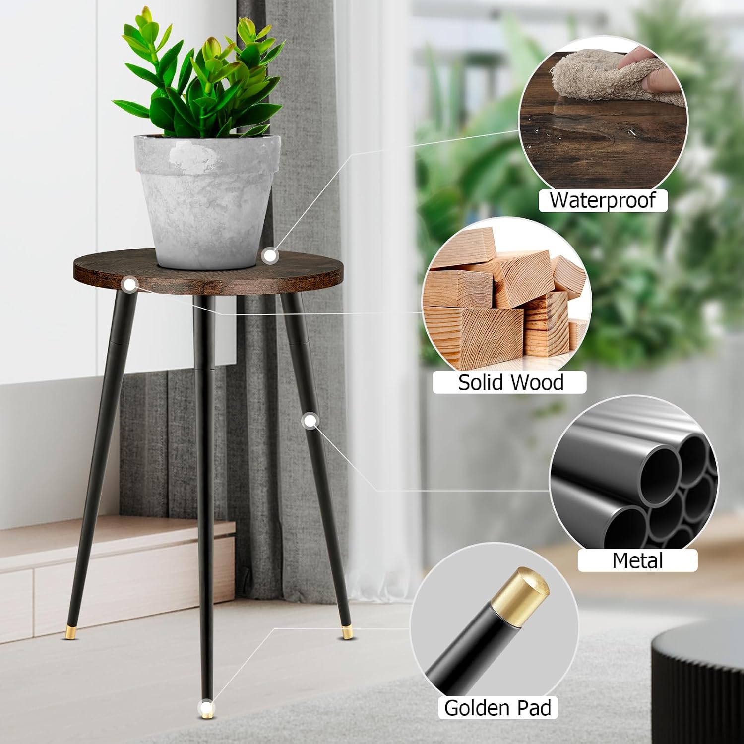 Detalle de KINNARY Plant Stand, Walnut Wood