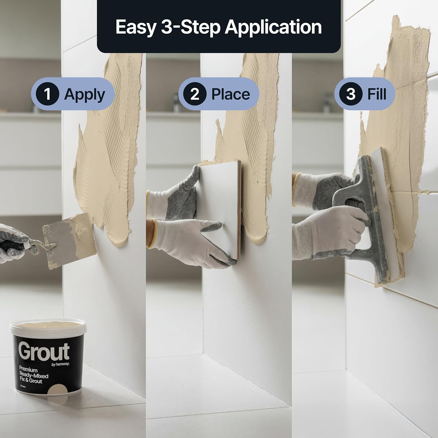 Detalle de Hemway Cream Ready Mixed Grout & Fix (Wall & Tile Adhesive) 4.5kg / 2.5L