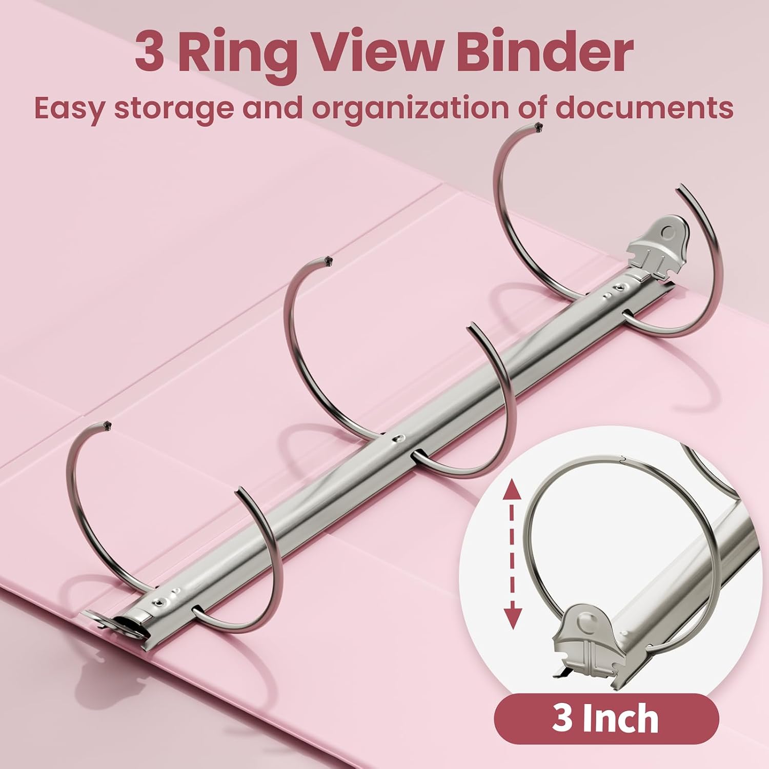 Detalle de SUNEE 3-Inch 3-Ring Binder, Pink, PVC-Free, Letter Size, Clear-View Pockets