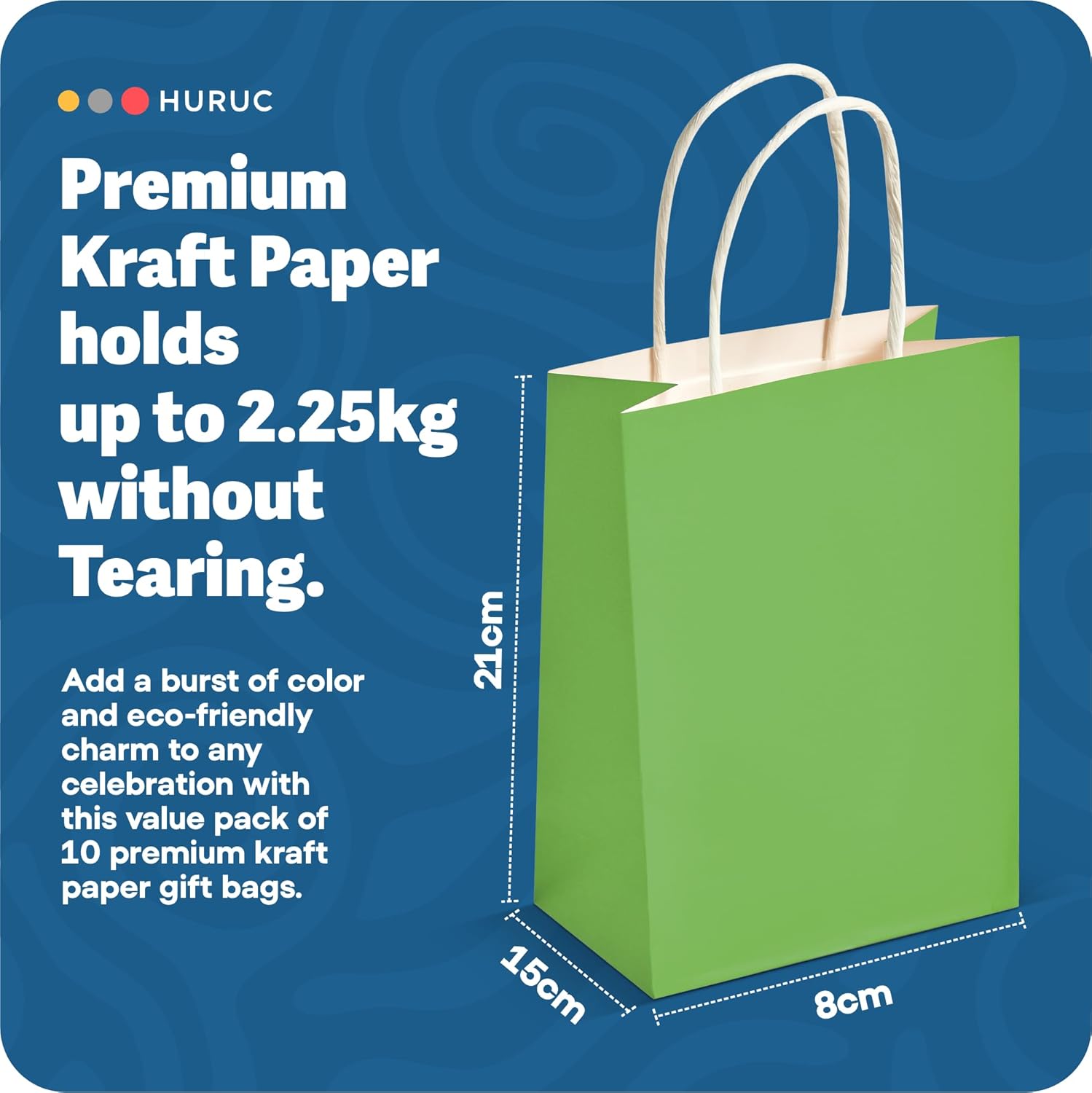 Detalle 2 de HURUC 30 PCS Colourful Paper Party Bags with Handles 120 GSM – Rainbow Kraft Bags (15×8×21 cm)