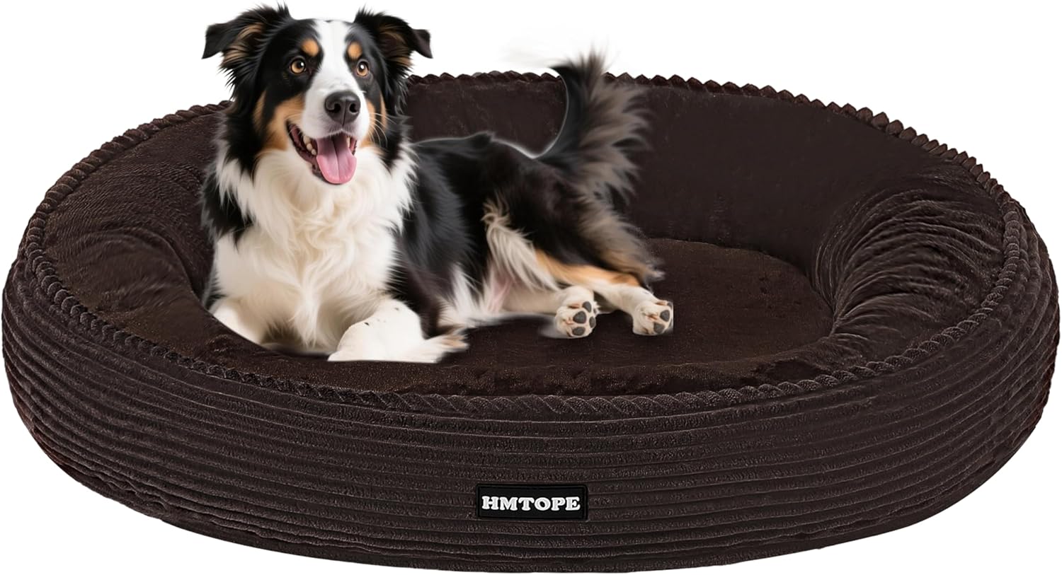 Detalle de HMTOPE Hundebett Mittelgroße Hunde, Katzenbett rund Ø 80 cm – waschbar, rutschfest, braun