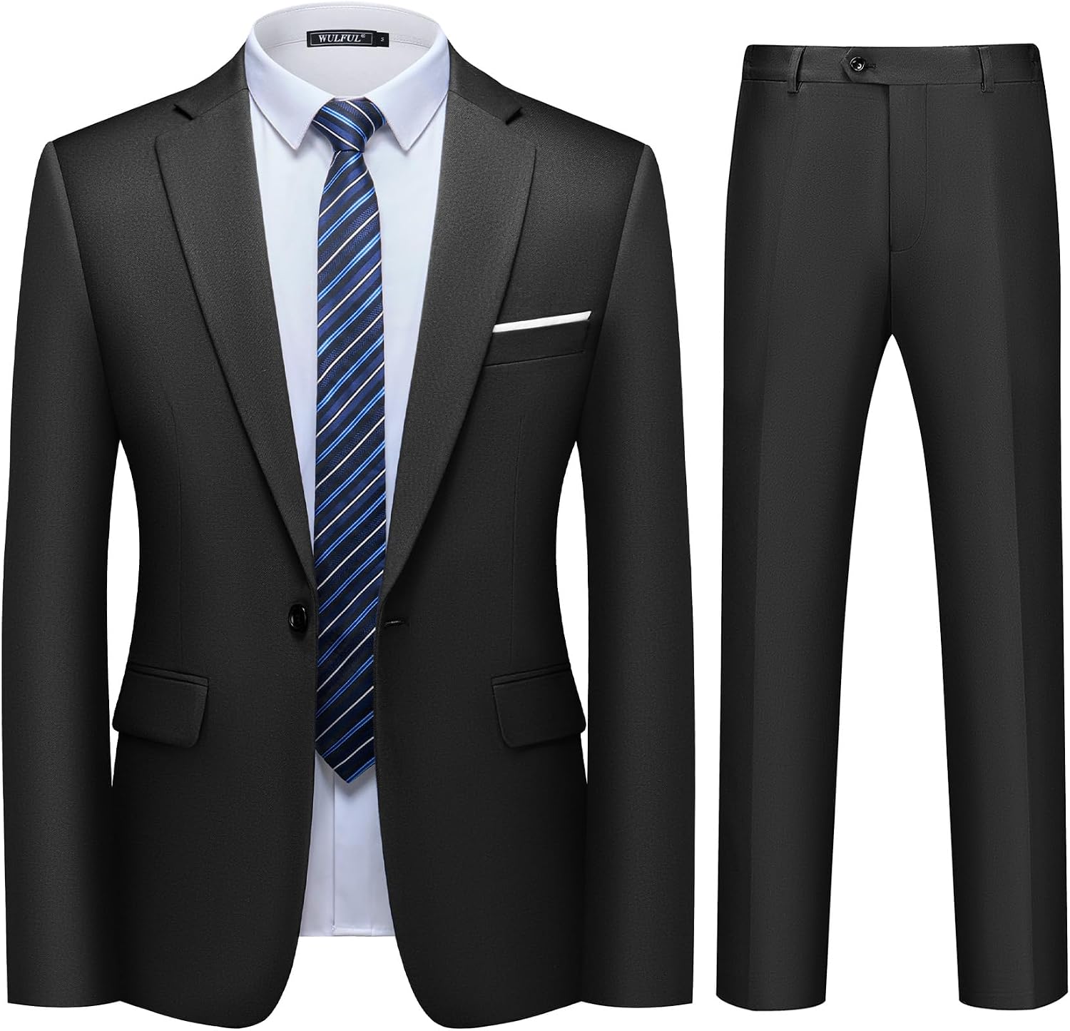 Detalle 2 de WULFUL Men's 2-Piece Slim-Fit Suit with One-Button Blazer and Expandable-Waist Pants