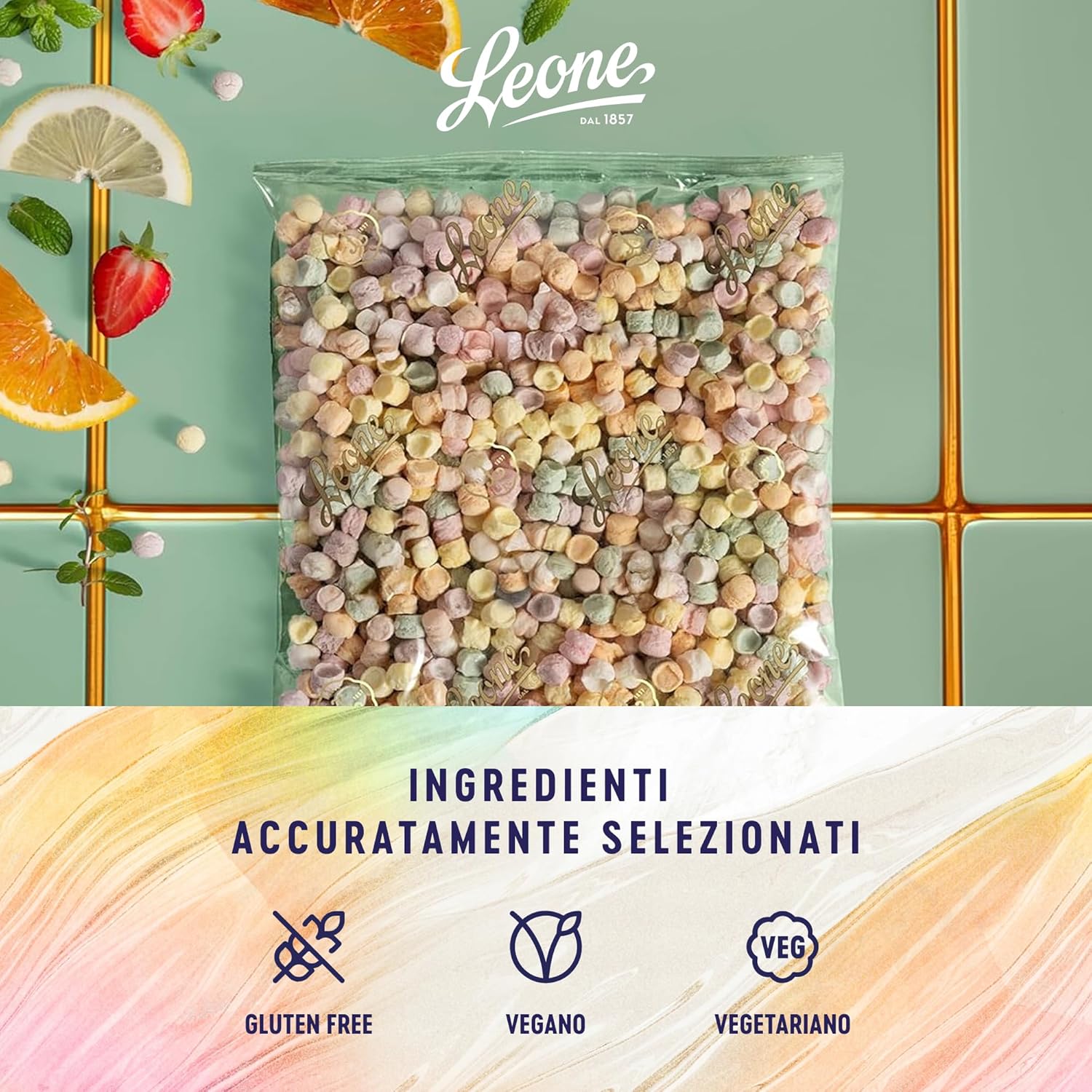 Thumbnail 1 de Leone dal 1857 Sacchetto Ricarica Porta Caramelle - Pastiglie Leone Miste Dissetanti, 500 g (Senza Glutine e Vegane)