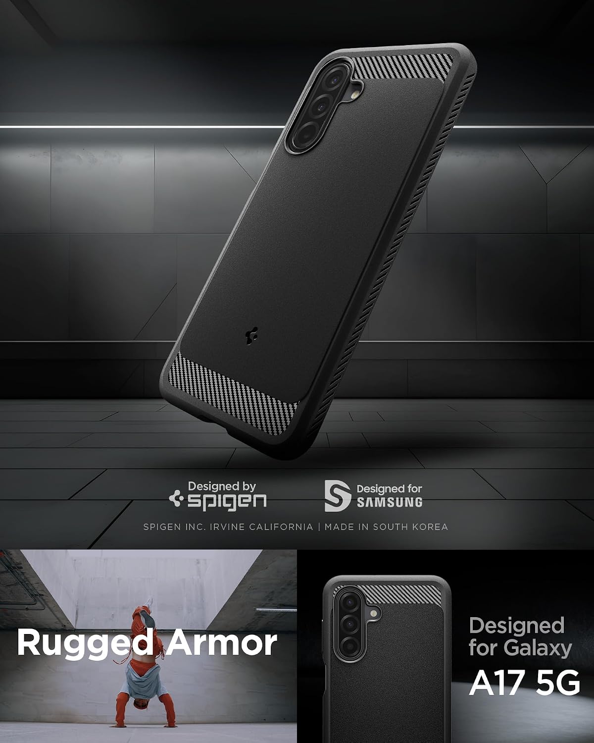 Detalle 2 de Spigen Rugged Armor : coque compatible Samsung Galaxy A17 (LTE / 5G) en noir mat