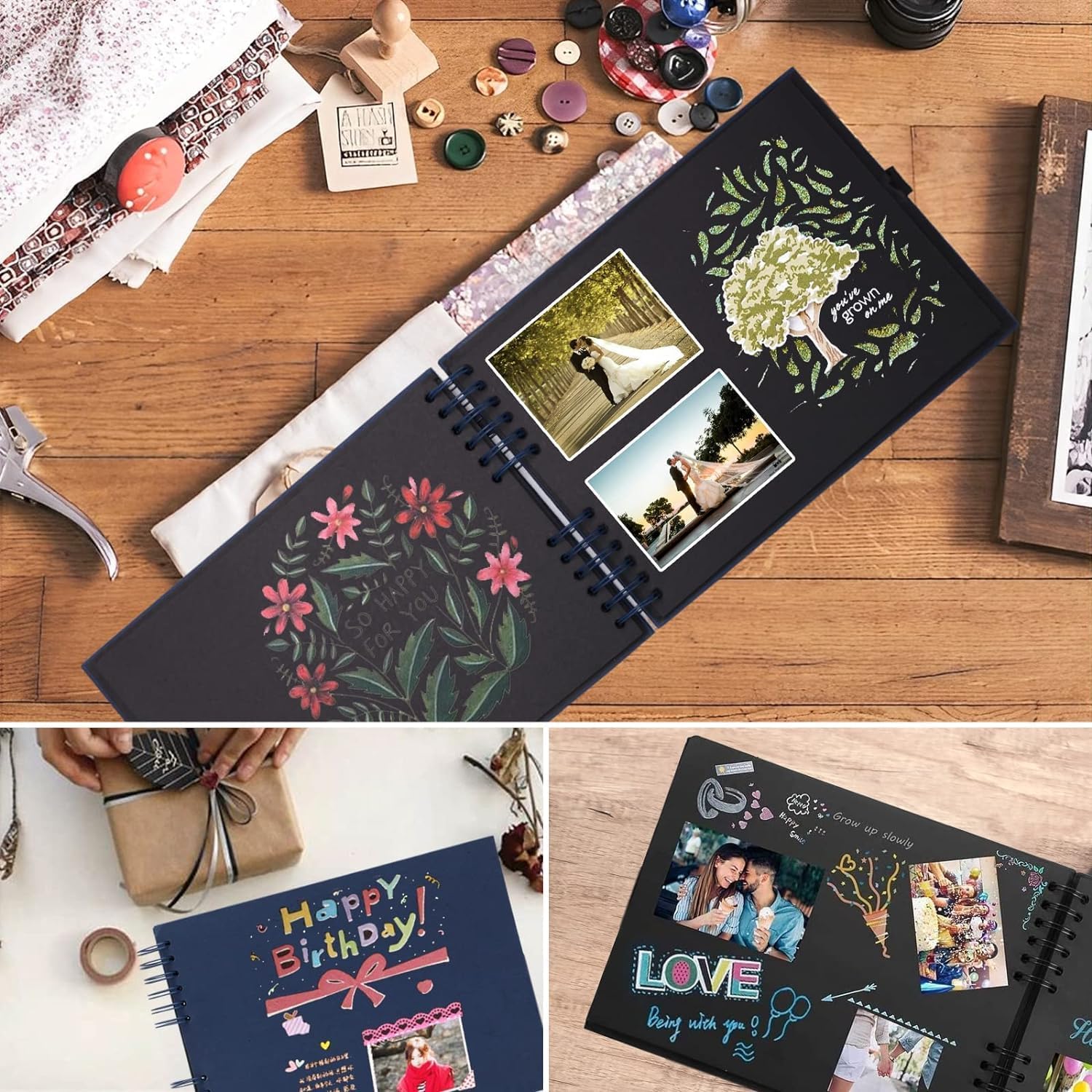 Detalle de AIOR Album photo traditionnel en scrapbook spirale 31 x 21,5 cm (jaune) avec 40 feuilles noires