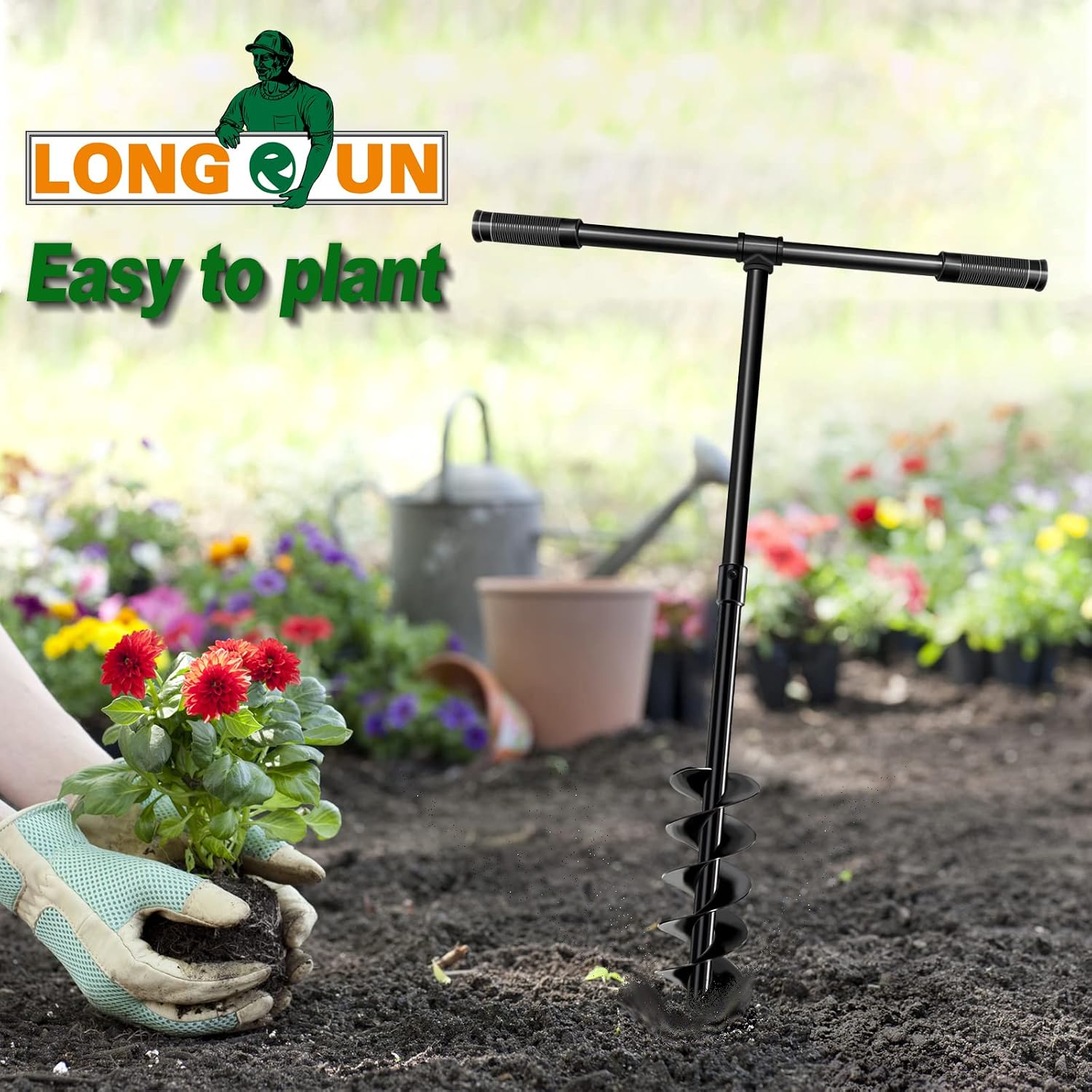 Detalle 1 de LONGRUN 460dg Manual Garden Auger, 4- and 6-Inch Alloy-Steel Bits