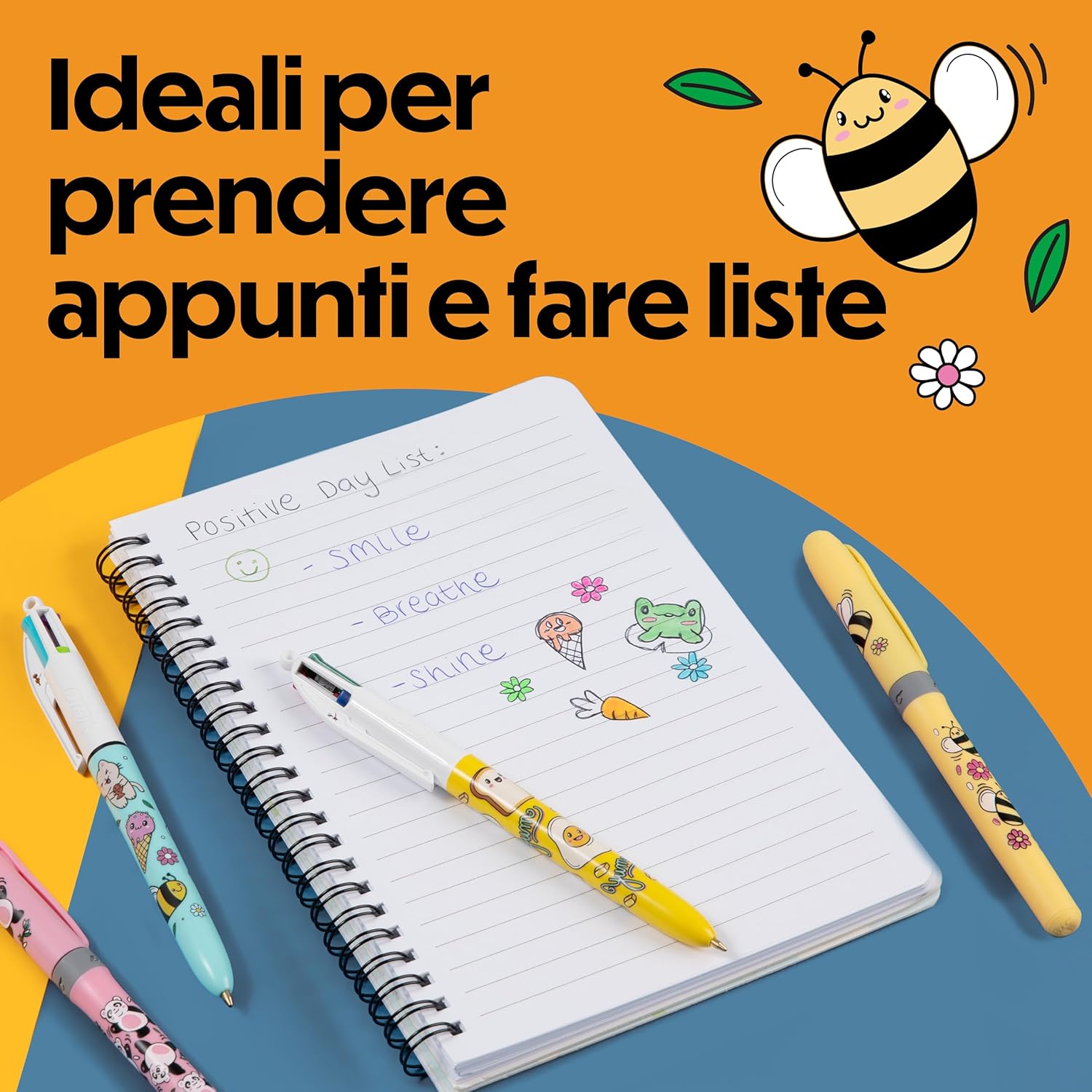 Thumbnail 3 de Penna a Sfera a Scatto BIC 4 Colours Decors Kawaii + Evidenziatore Grip Décor – Set da 4