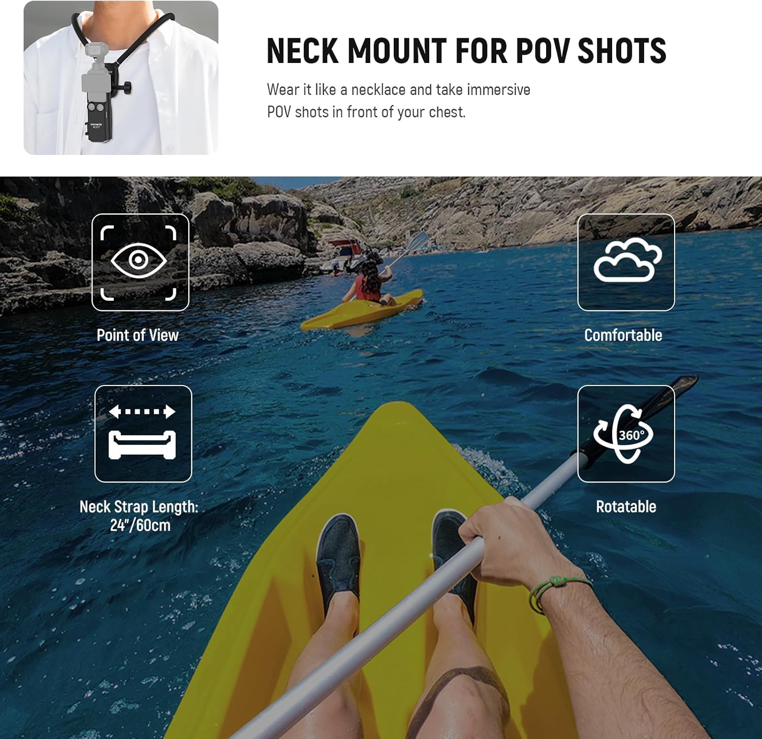 Thumbnail 1 de NEEWER Magnetic Neck Mount with Pocket 3 Cage for POV filming (Hero 13/12/11 Max, DJI Action 5 Pro, Insta360 Osmo Pocket 3)