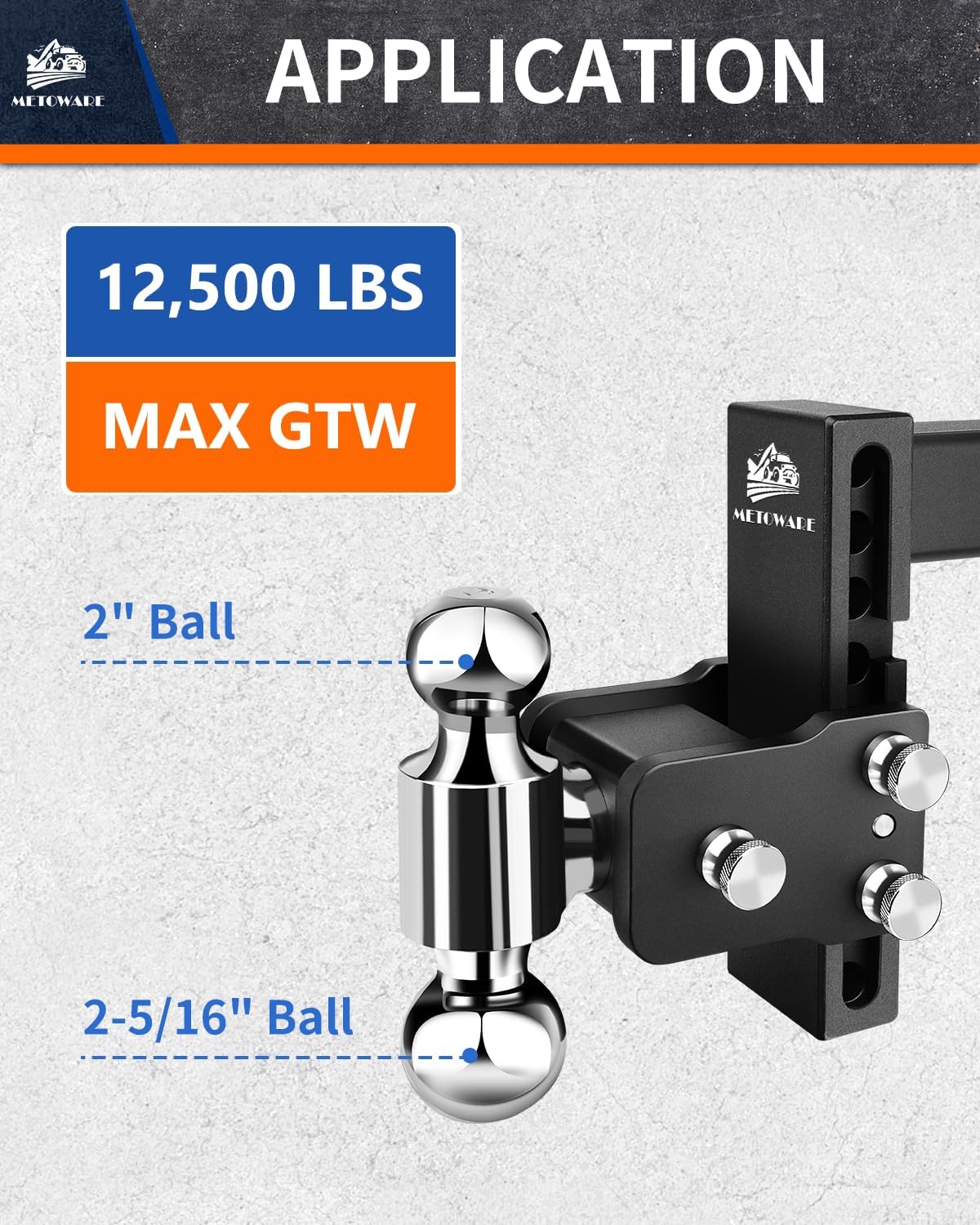 Detalle de METOWARE Adjustable Trailer Hitch with Dual Ball and 6-Inch Drop/Rise for 2-Inch Receivers