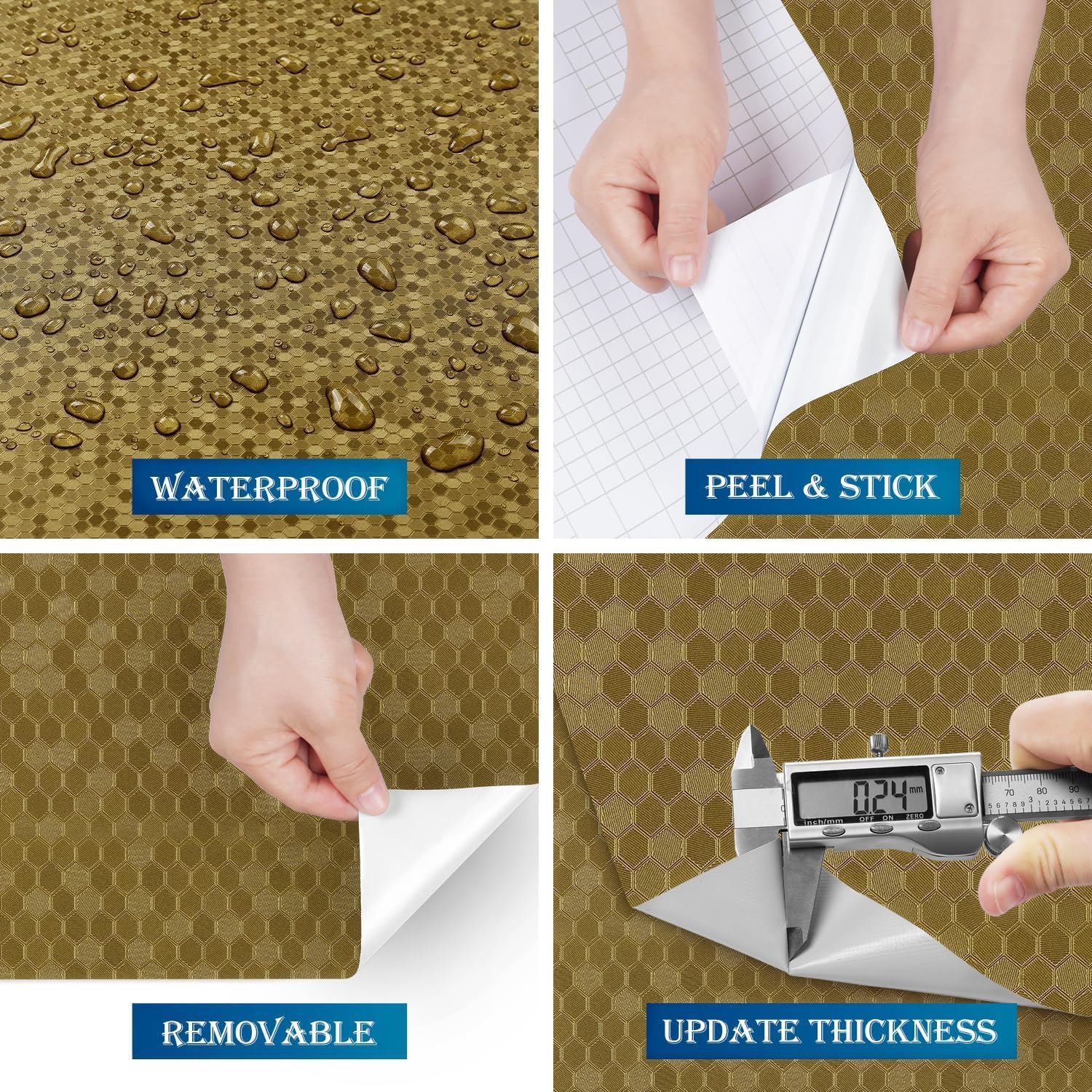 Thumbnail 6 de FunStick Selbstklebende Tapete Metallisch Braun Gold mit Wabenmuster, 40 cm × 200 cm