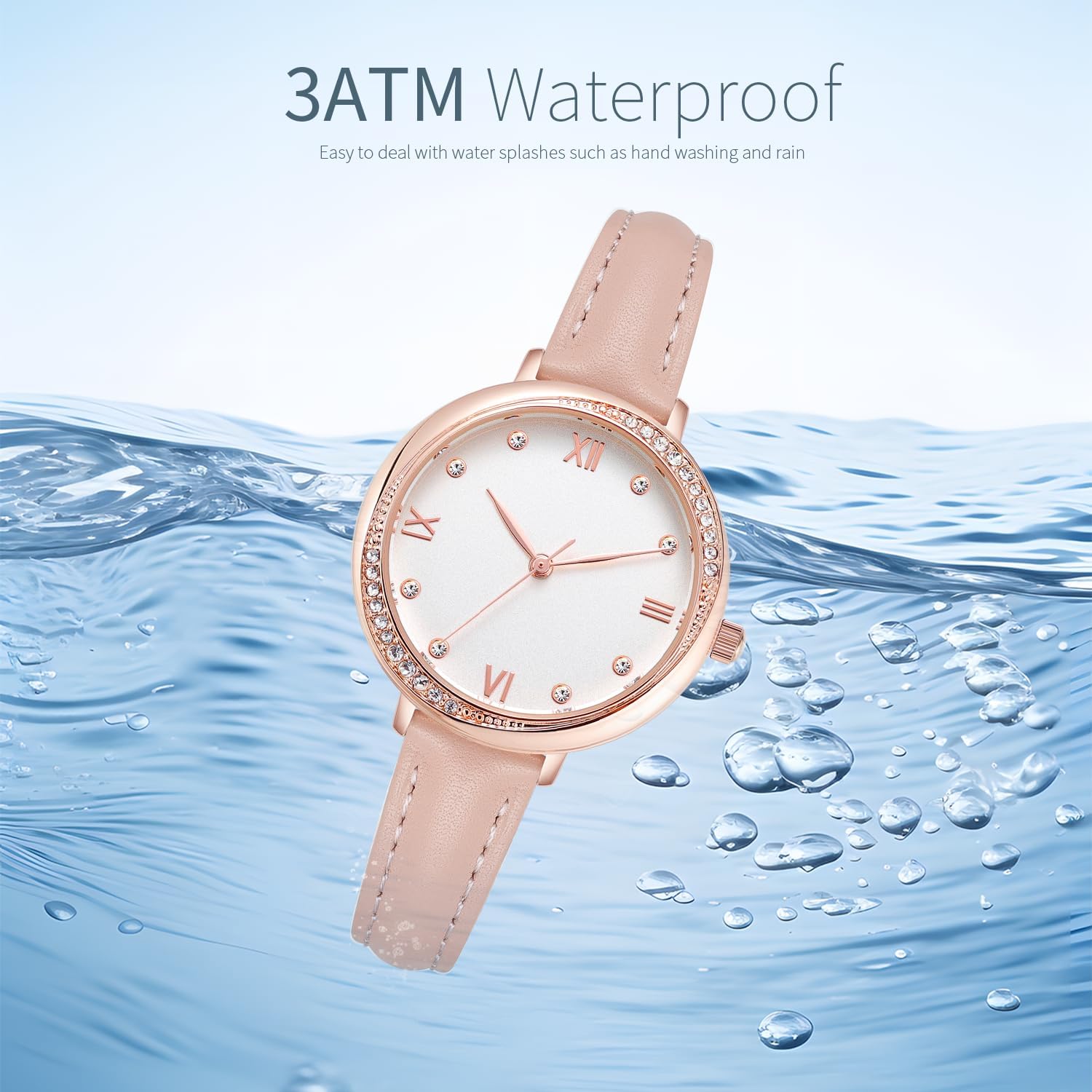 Thumbnail 6 de NUOVO Damen Uhren Rosa – Quarzuhr mit Lederband, 30 m wasserdicht, analog