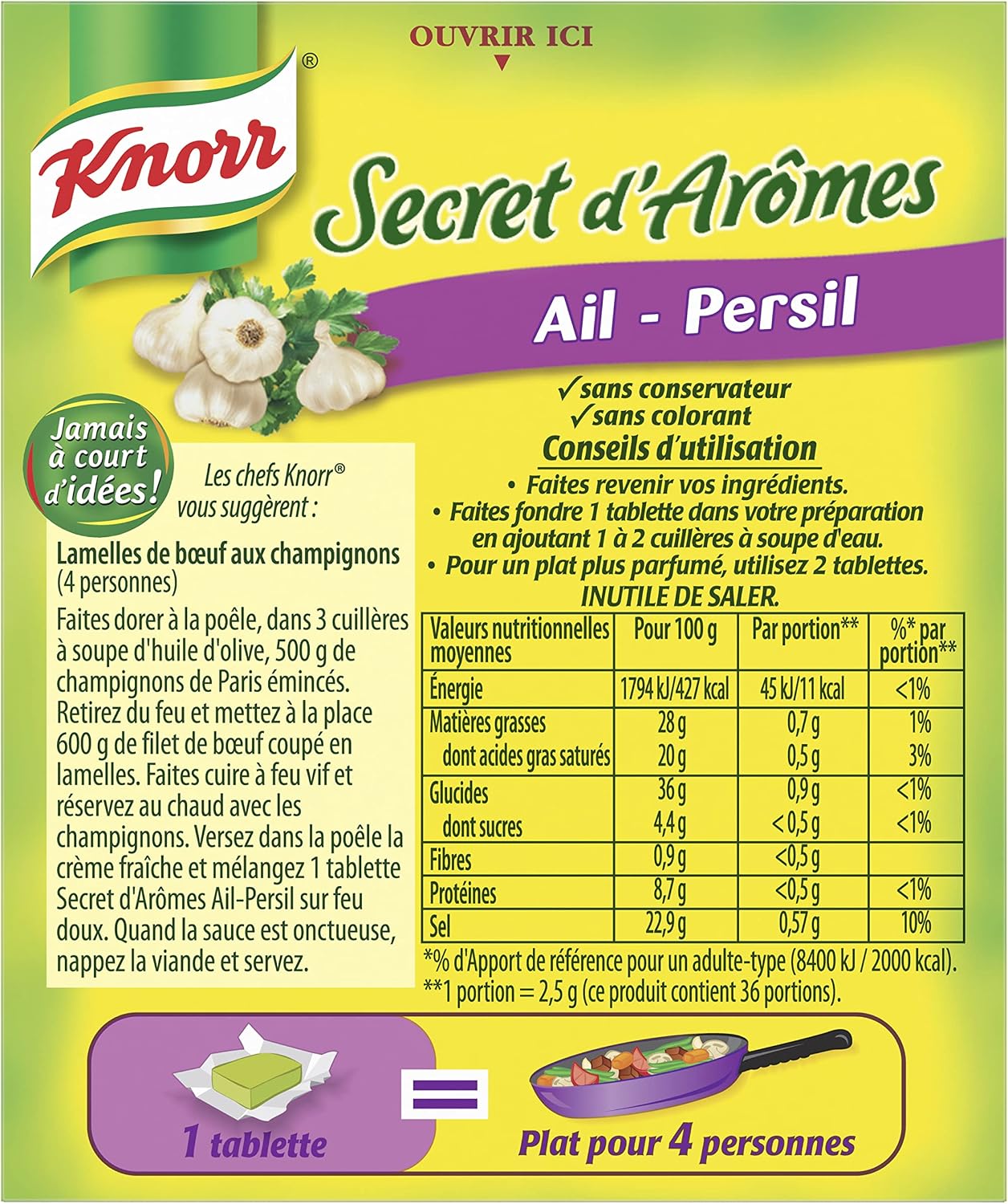 Detalle 2 de Knorr Assaisonnement Secret d'Arômes Ail Persil – Lot de 6 cubes (90 g chacun)