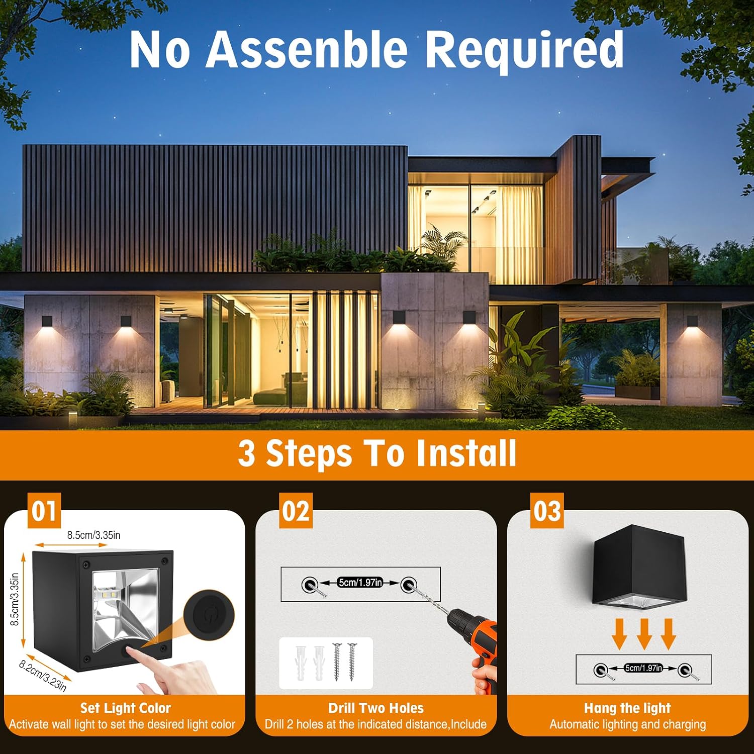 Thumbnail 5 de YUNYODA Solar Wall Lights 2 Pack Outdoor