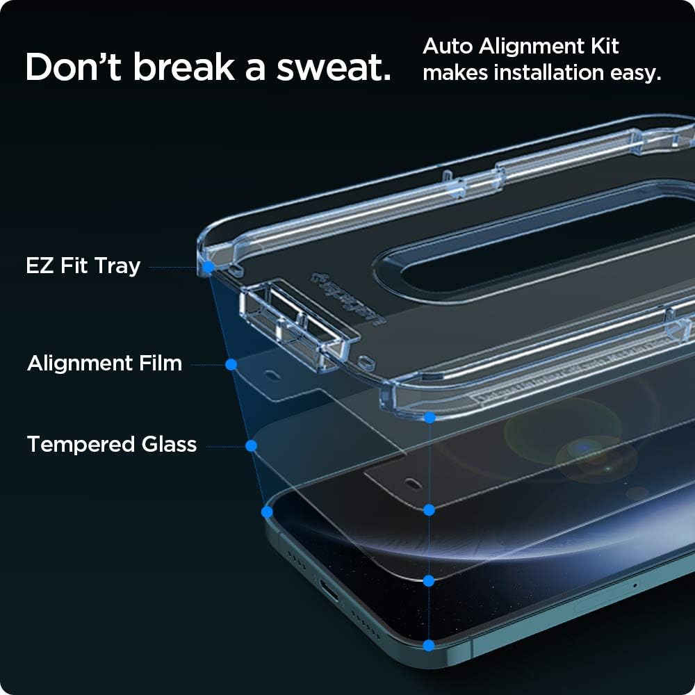 Detalle de Spigen Glas.tR EZ Fit Pellicola in vetro temperato 9H per iPhone 12 Pro Max (2 pezzi) Cristallino