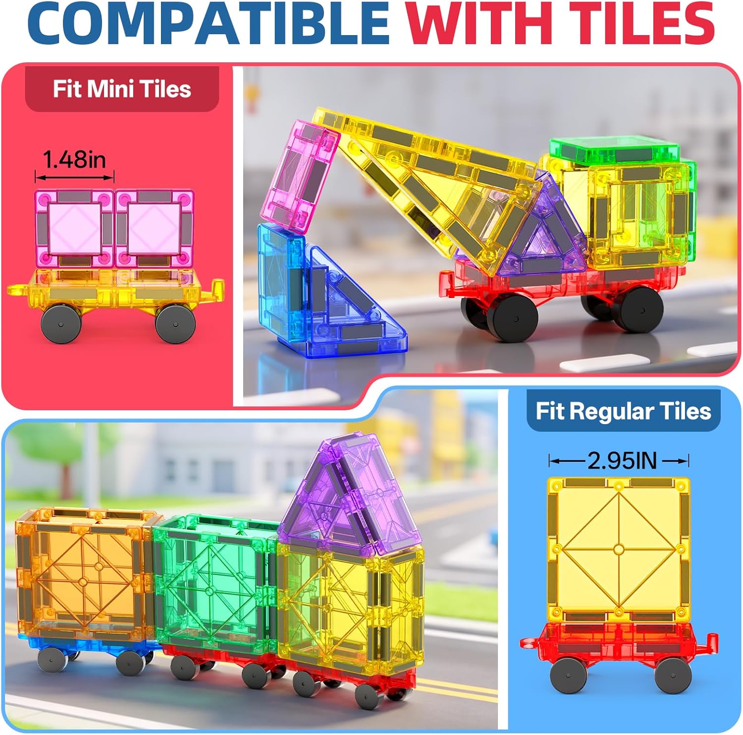 Thumbnail 2 de Qltytoy 8PCS Magnetic Tiles Mini Cars Set — Portable STEM Play for Kids