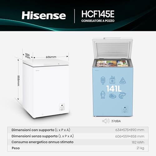Detalle de Hisense HCF145E NUOVO Congelatore a pozzetto da 141 L: silenzioso, modulabile e pratico